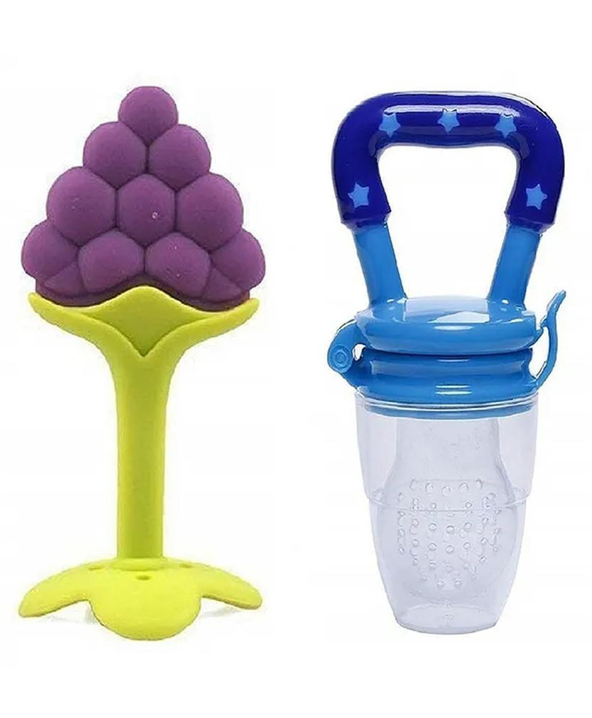 numum Silicone Grapes Fruit Shape Teether With Feeding Nibbler - Blue fruit teether, Blue Fruit feeder (Color and design may vary)-image-39