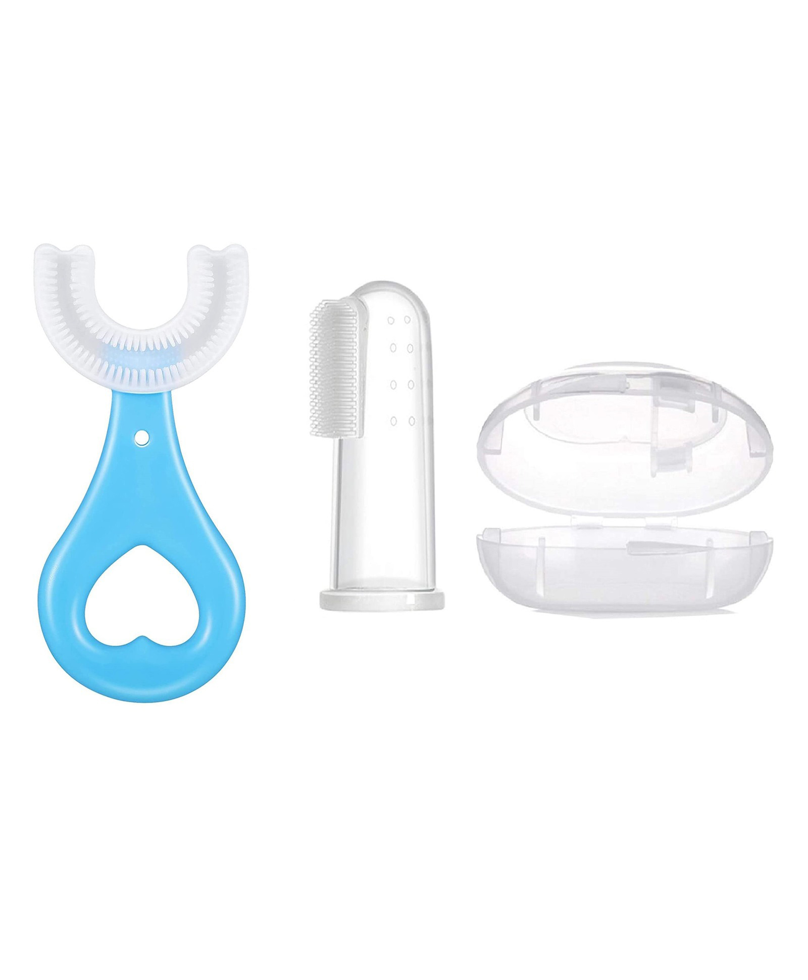 numum Finger Toothbrush and U Shape Brush (White finger brush, blue U shape brush) - (Color and design may vary)-image-8