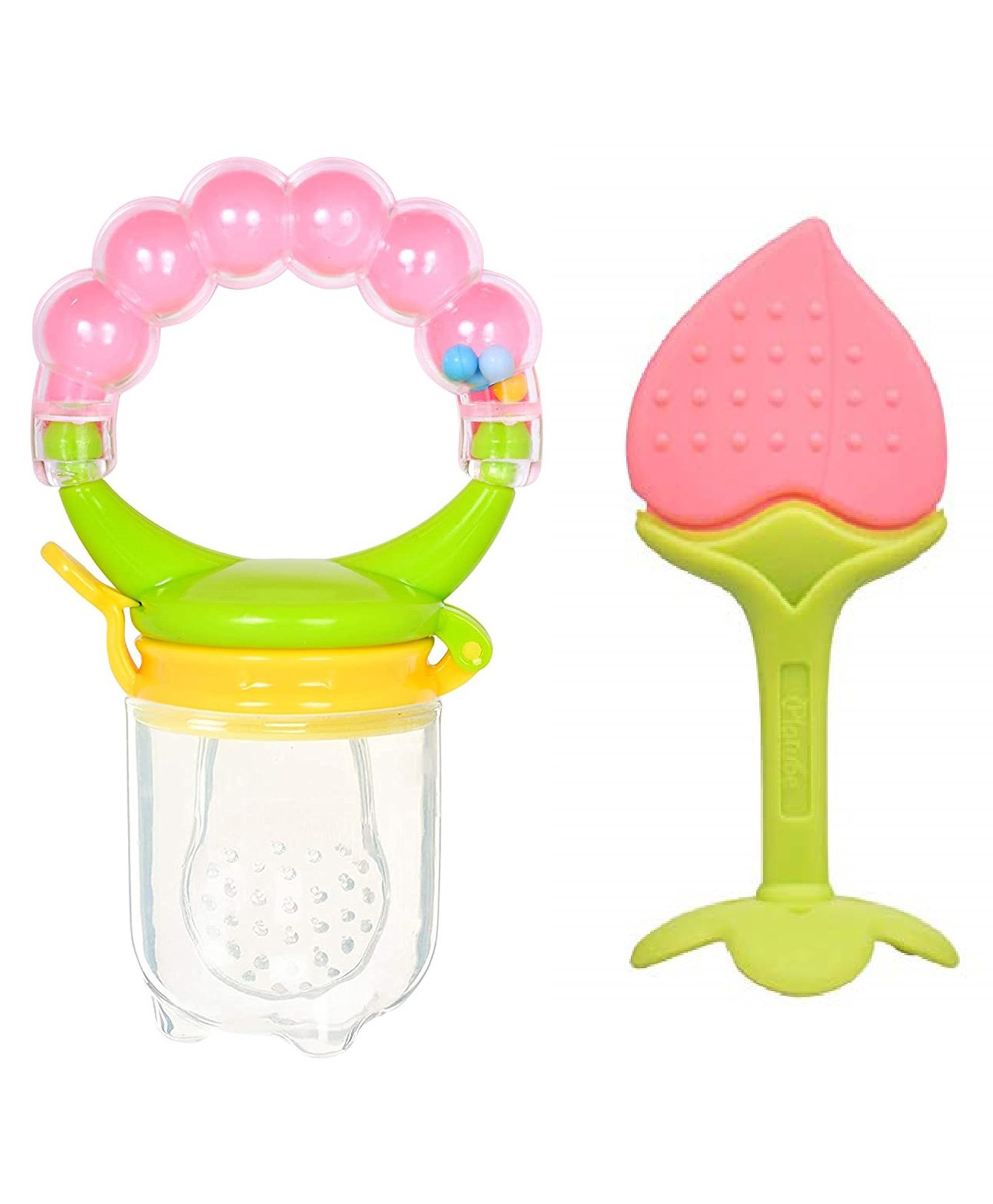 Numum Silicone Fruit Teether and Ring Food Nibbler for Baby Pack of 2 ( 1 Ring Nibbler pink - 1 Fruit Teether pink)( Color and design may vary)-image-48