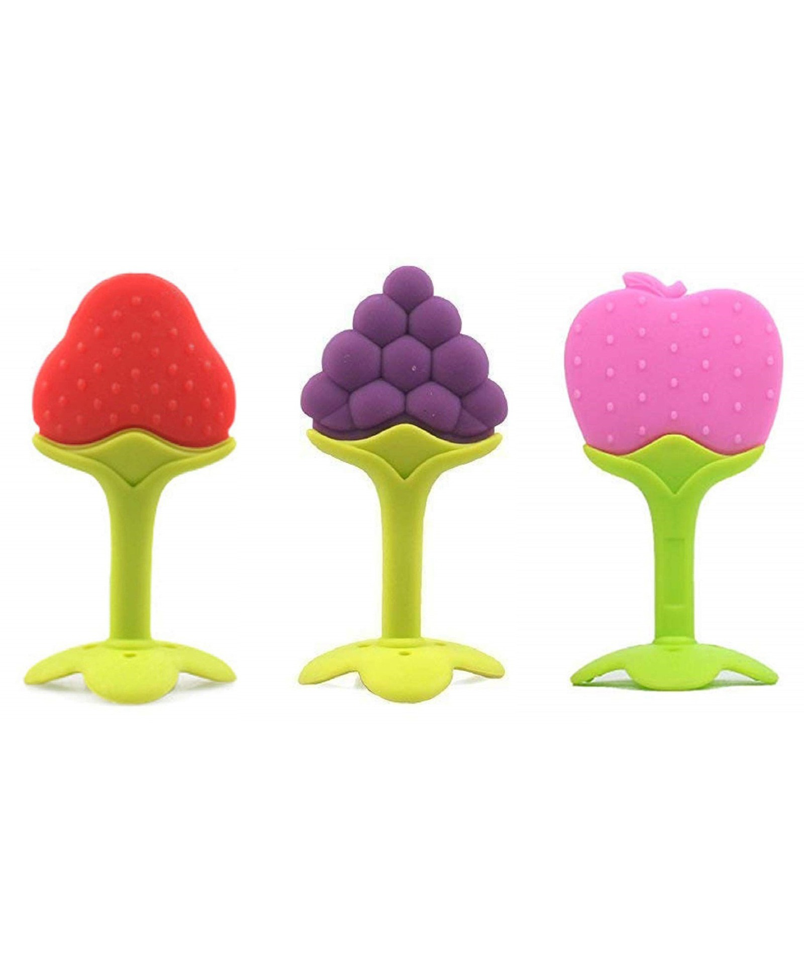 Numum Silicone Strawberry Apple & Grapes Shape Teether Pack of 3 - Multicolour (Color and design may vary)-picture-12