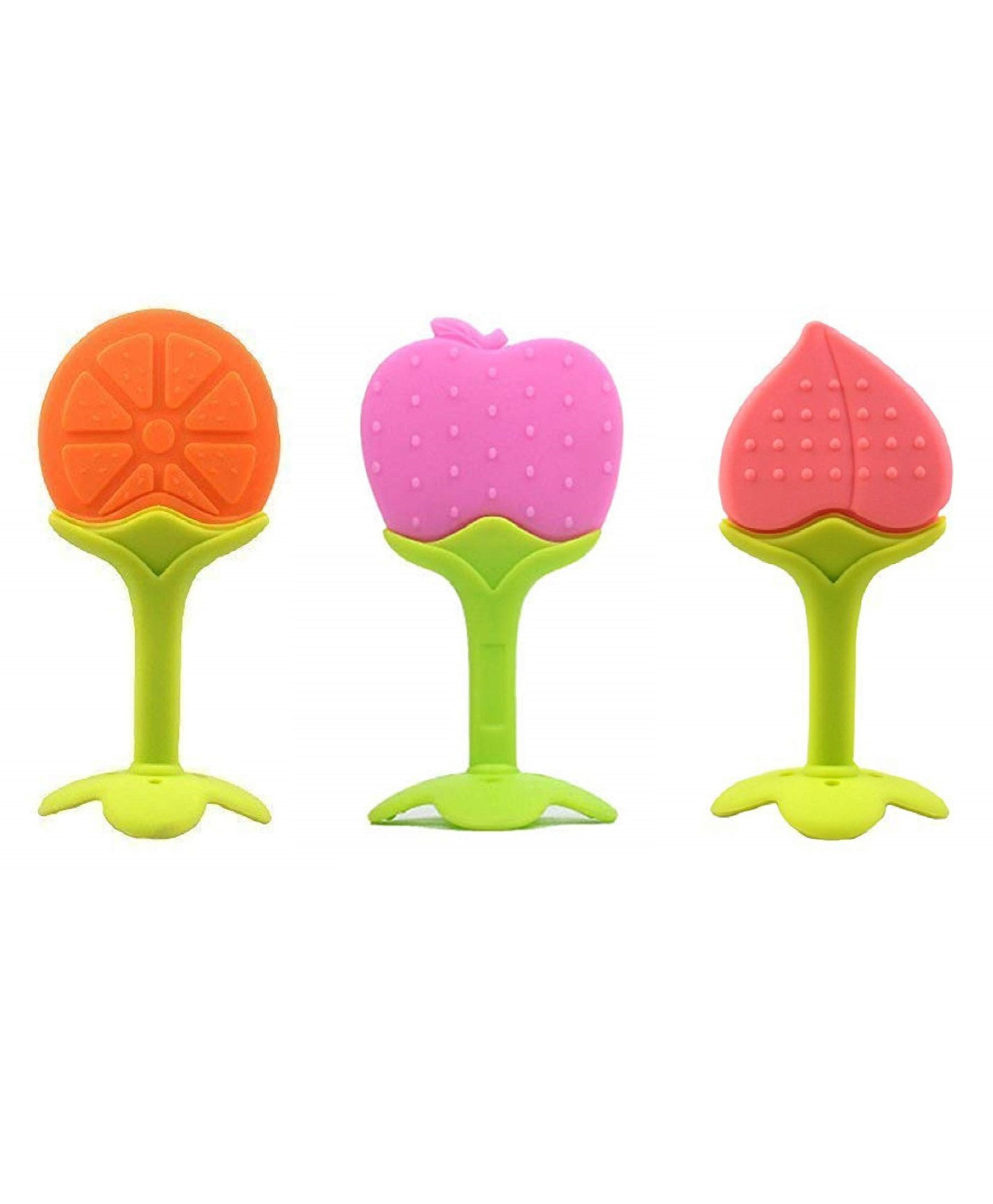 Numum Silicone Apple Orange & Peach Shape Teether Pack of 3 - Multicolour (Color and design may vary)-image-25
