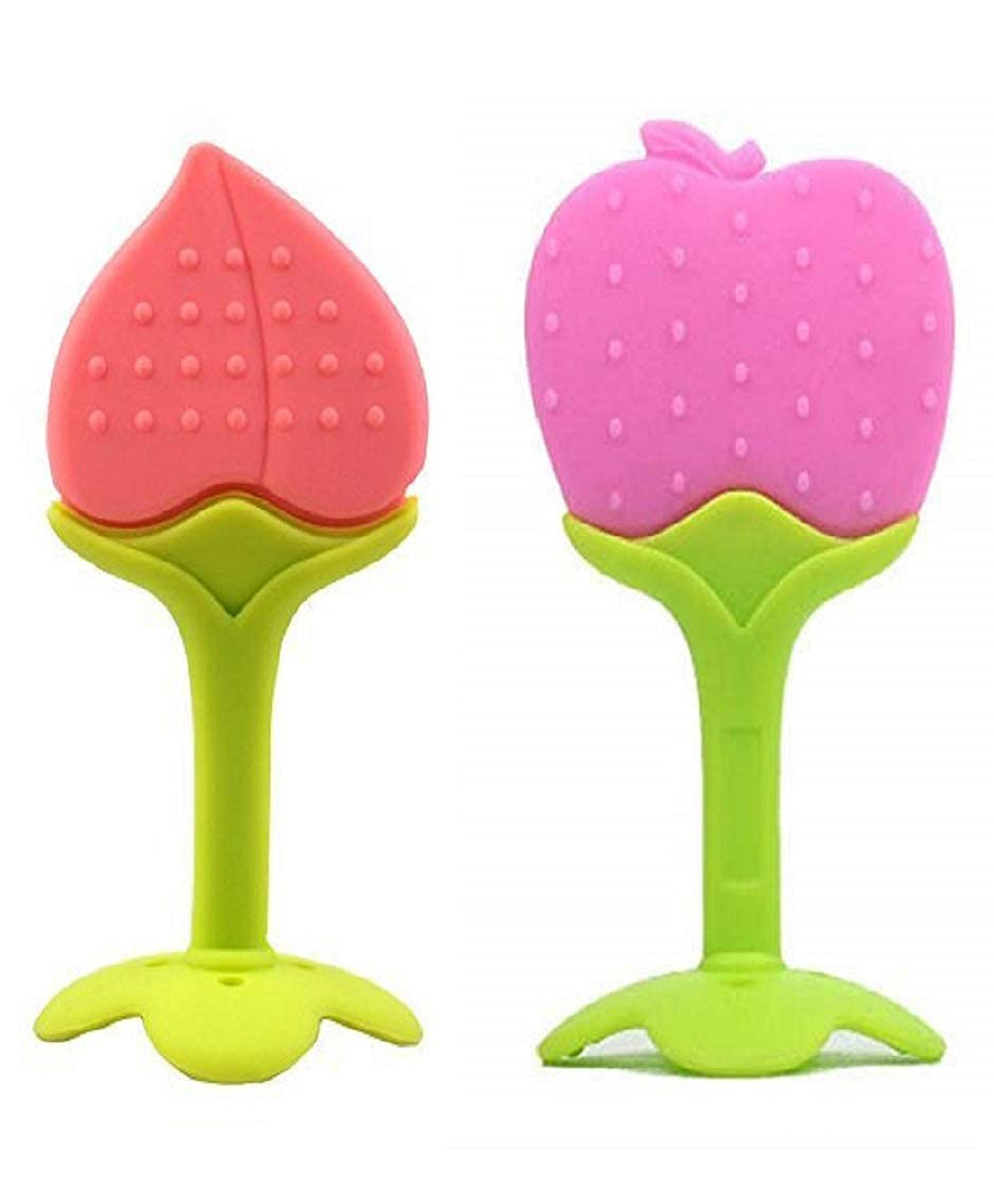 numum Fruit Shape Teether Peach & Apple Shape Teether - Pack of 2 -(Pink, light orange) (Color and design may vary)-image-40