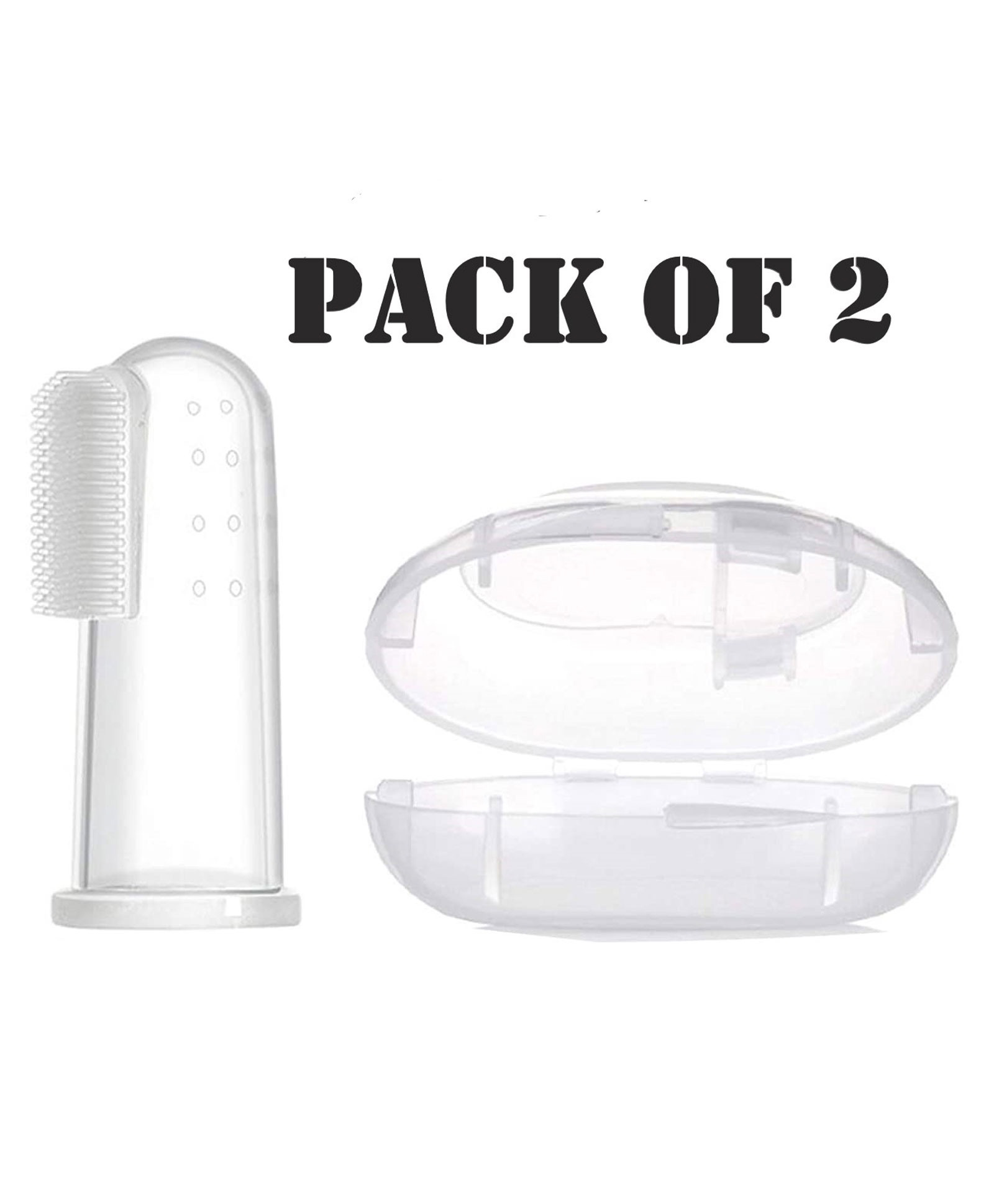 numum Baby Silicone Soft Bristles Finger Brush With Tongue Cleaner Back And Travel Protective Case Pack of 2 - (Color and design may vary)-image-40