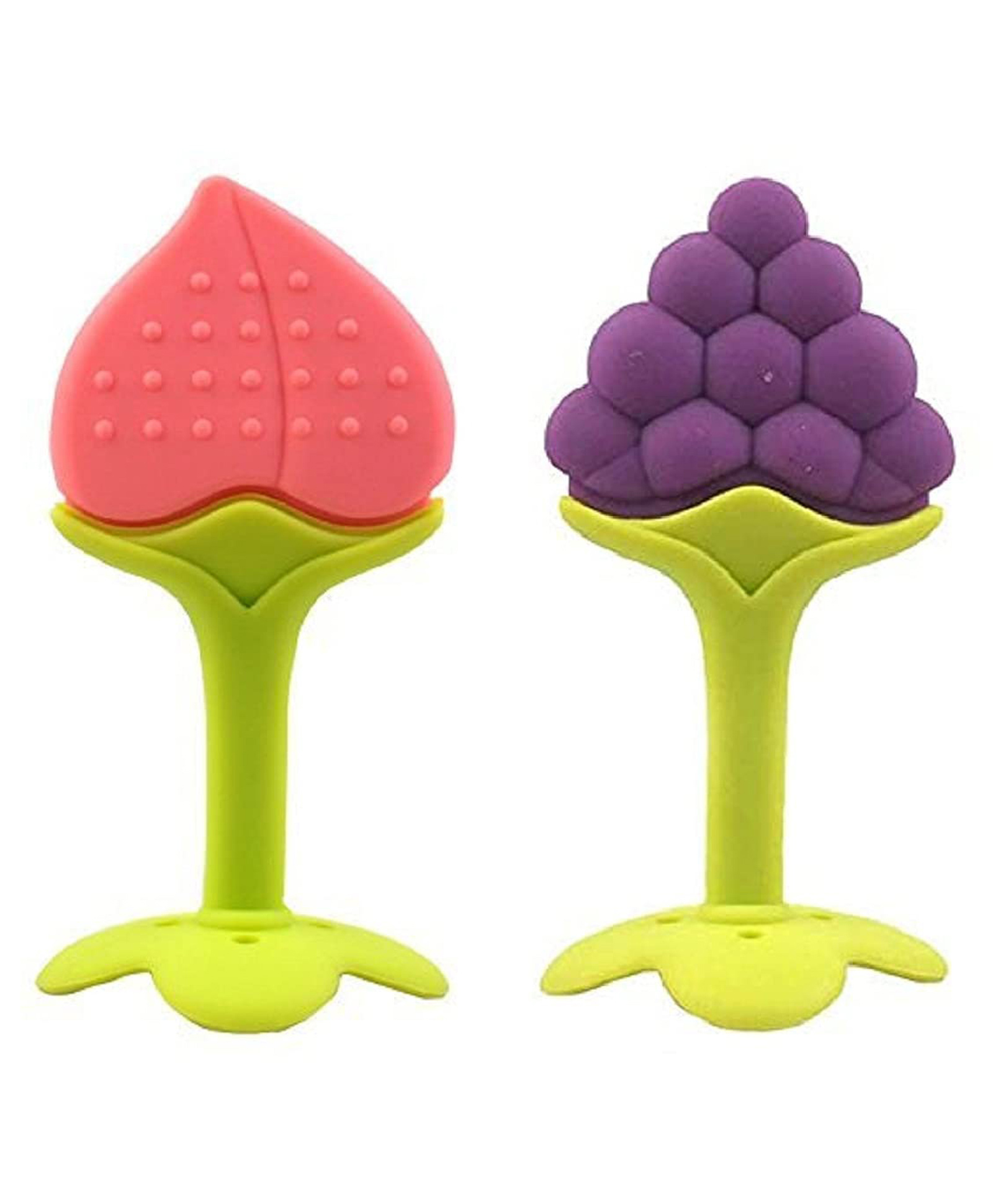 Numum Silicone Grapes & Peach Shape Teether Pack of 2 - Multicolour (Color and design may vary)-image-1