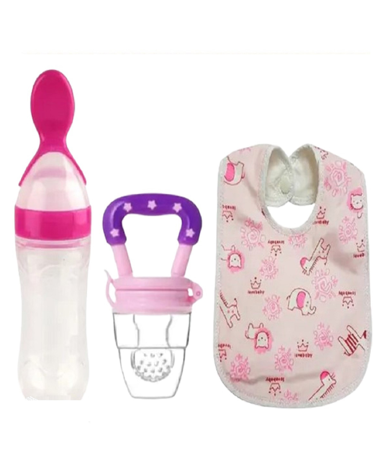 Numum Baby Fruit Feeder Pacifier (1 Pcs) with 1 PCS Silicone Baby Food Dispensing Spoon 90ML and 1 pcs Baby bib (Pink) (Color and design may vary)-image-47