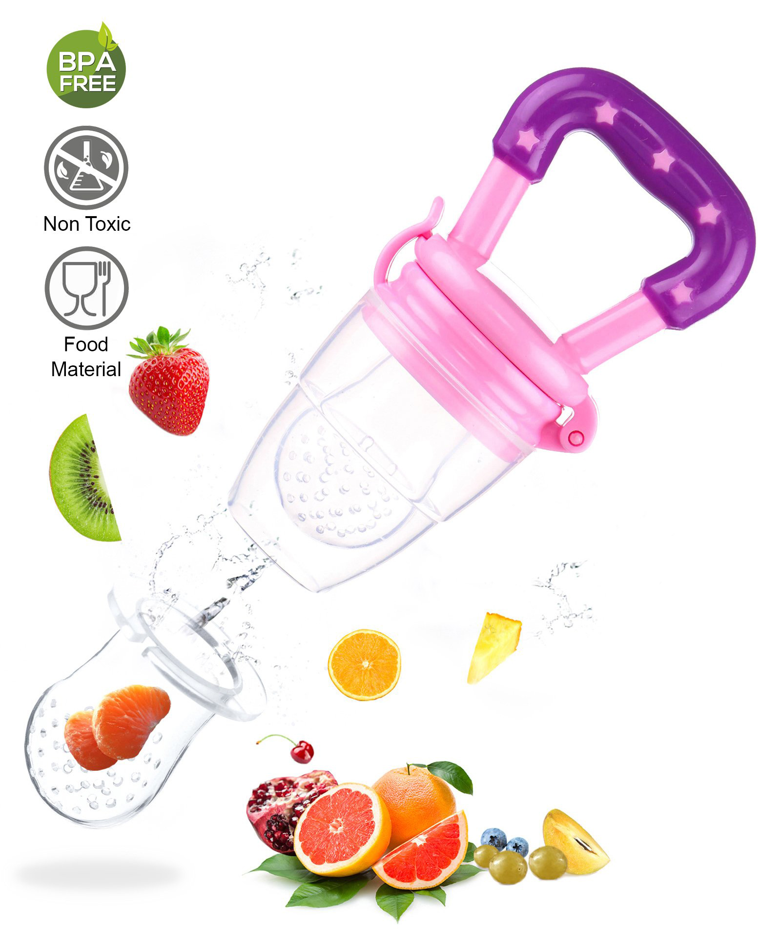 Numum Chewy Silicone Food and Fruit Nibbler with Extra Silicone Mesh Teether and Feeder - Pink (Color and design may vary)-image-1
