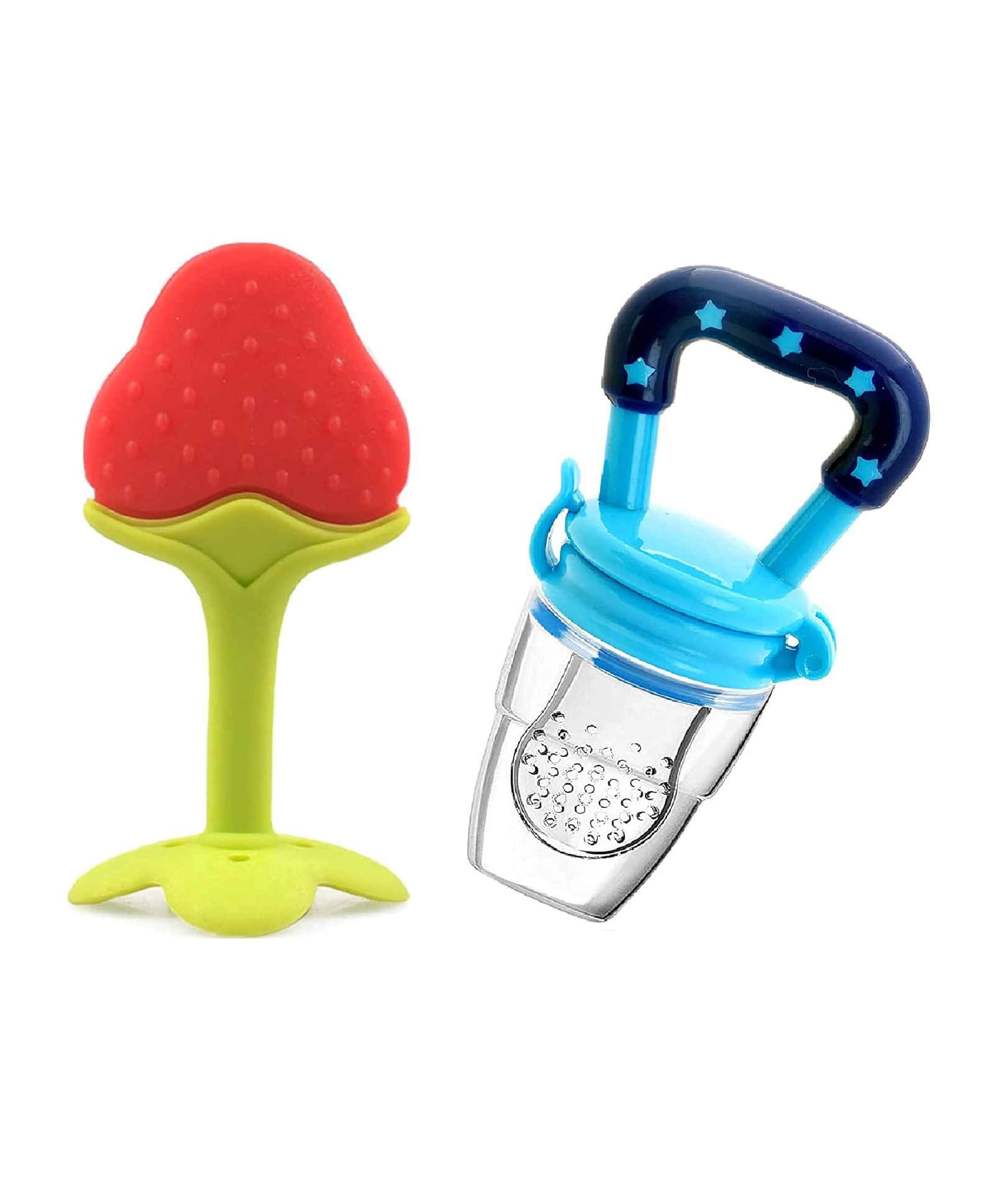 numum Fruit Teether and Fruit Feeder for Baby (Blue Fruit feeder, Red Fruit teether) -Pack of 2 (Color and design may vary)-image-9