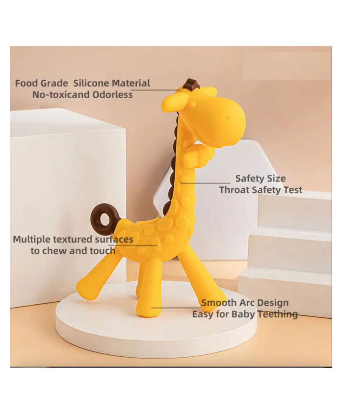 numum BPA Free Flexible, Soft Silicone Giraffe Shape Teether- Yellow (Color and design may vary)-image-11