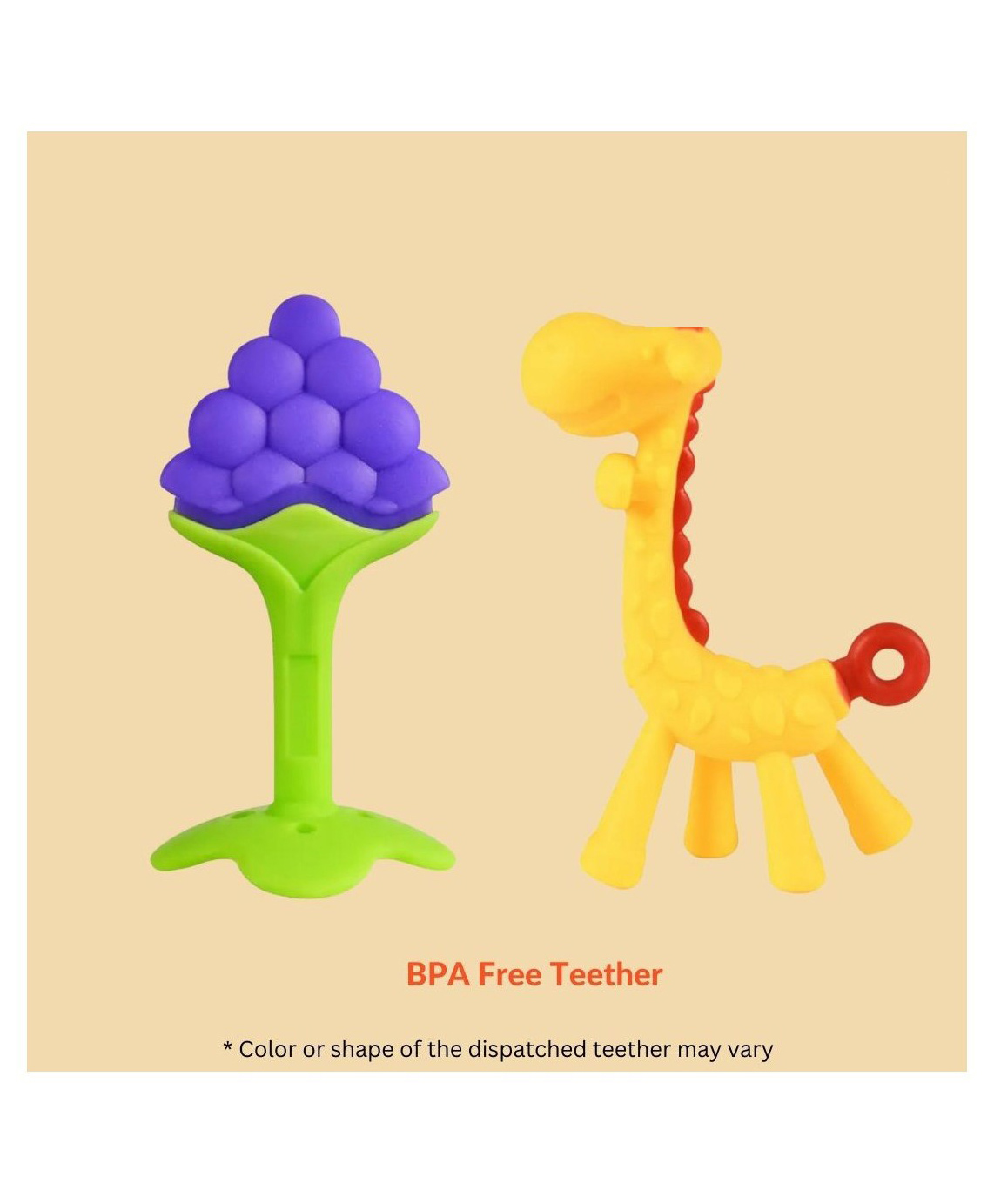 Numum Giraffe Teether and Fruit Teether Baby Teether Set of 2 Soft Silicone Teether (Giraffe Fruit) - Multicolor (Color and design may vary)-image-2