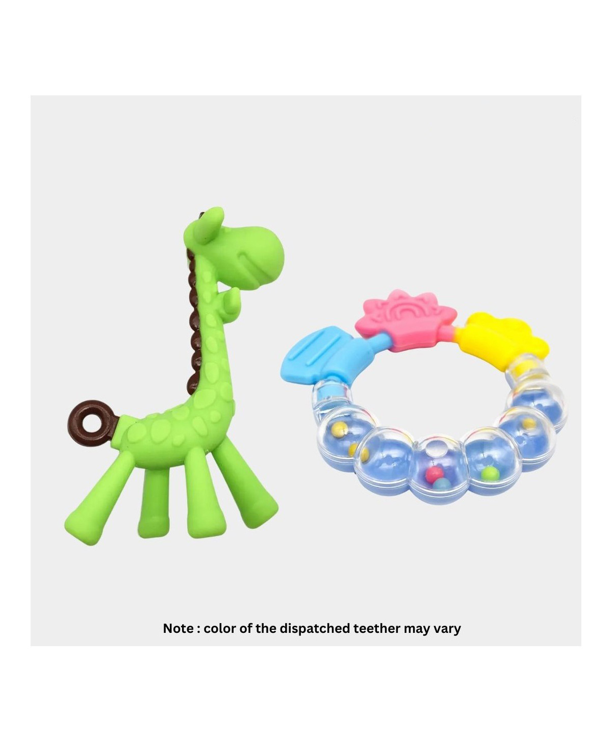 Numum Giraffe Teether and Ring Teether Baby Teether Set of 2 Soft Silicone Teether (Green Giraffe Ring) - Multicolor (Color and design may vary)-image-0