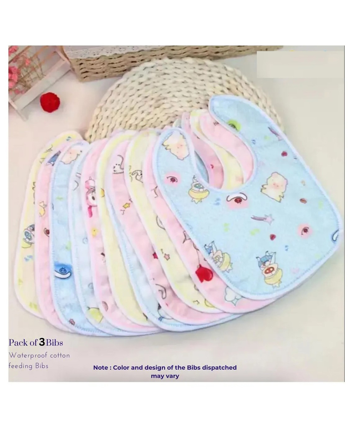 Numum Waterproof Cotton Feeding Bibs (Pack of 3) (MultiColor) (Design may Vary)-picture-20