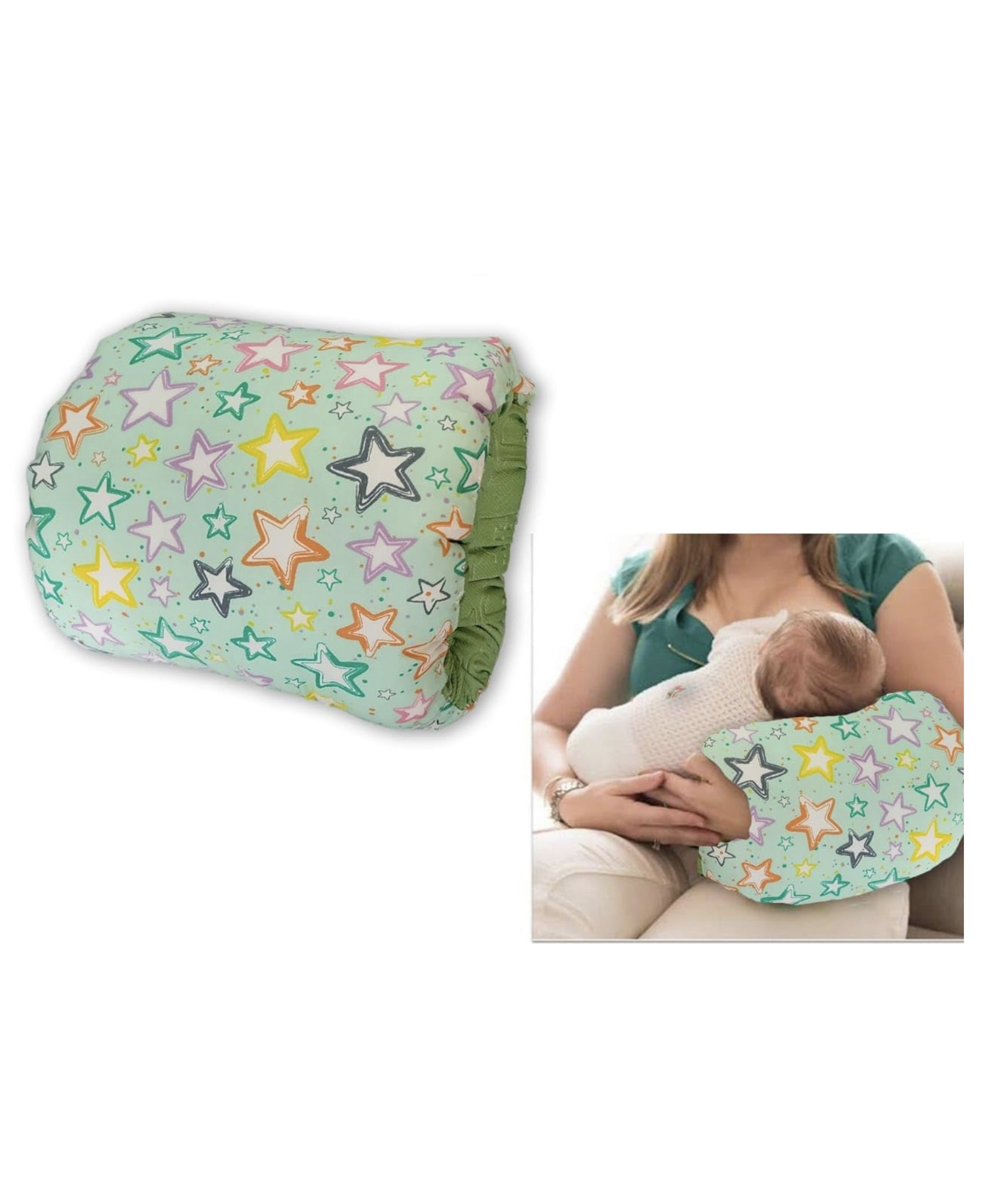 numum Cozy Nursing Baby Arm Pillow for Cradle Gift for Novice Mothers: Head Support Pillow Anti-Spitting Breastfeeding and Bottle Feeding Nursing Arm Pillow (MultiStar-Green)(Color and design May vary) (Color and design may vary)-picture-32