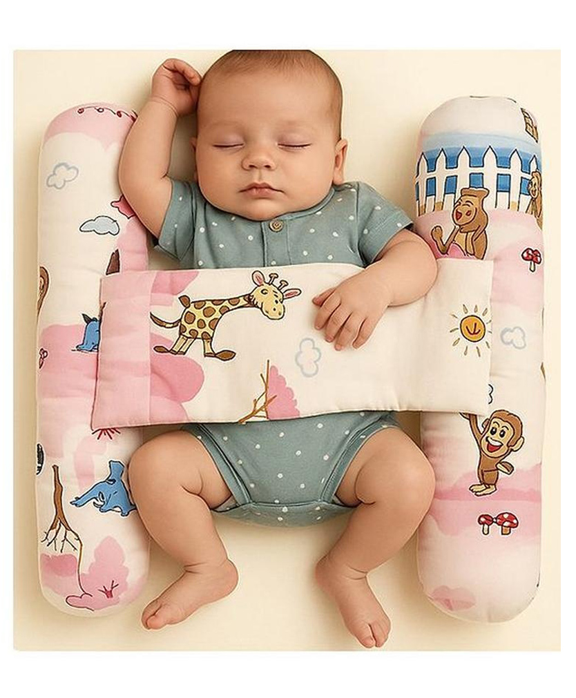 Numum Unisex Infant Toddler Baby Anti Rolling Bolster Pillow, Baby Sleep Positioner Pillow For Newborn (Jungle-Pink)(Color And Design May Vary)-image-13
