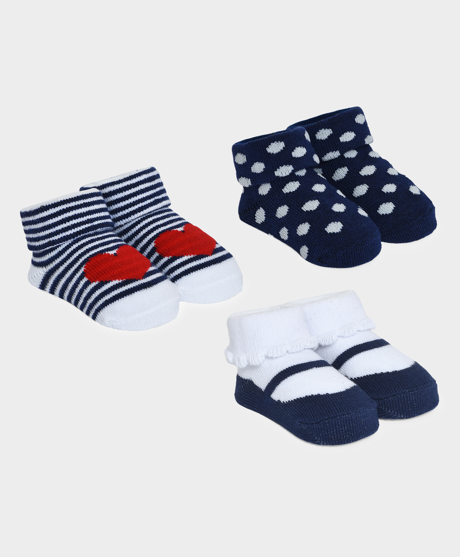 Mi Arcus Pack Of 3 Striped & Polka Dots Designed Socks - Blue-image-44