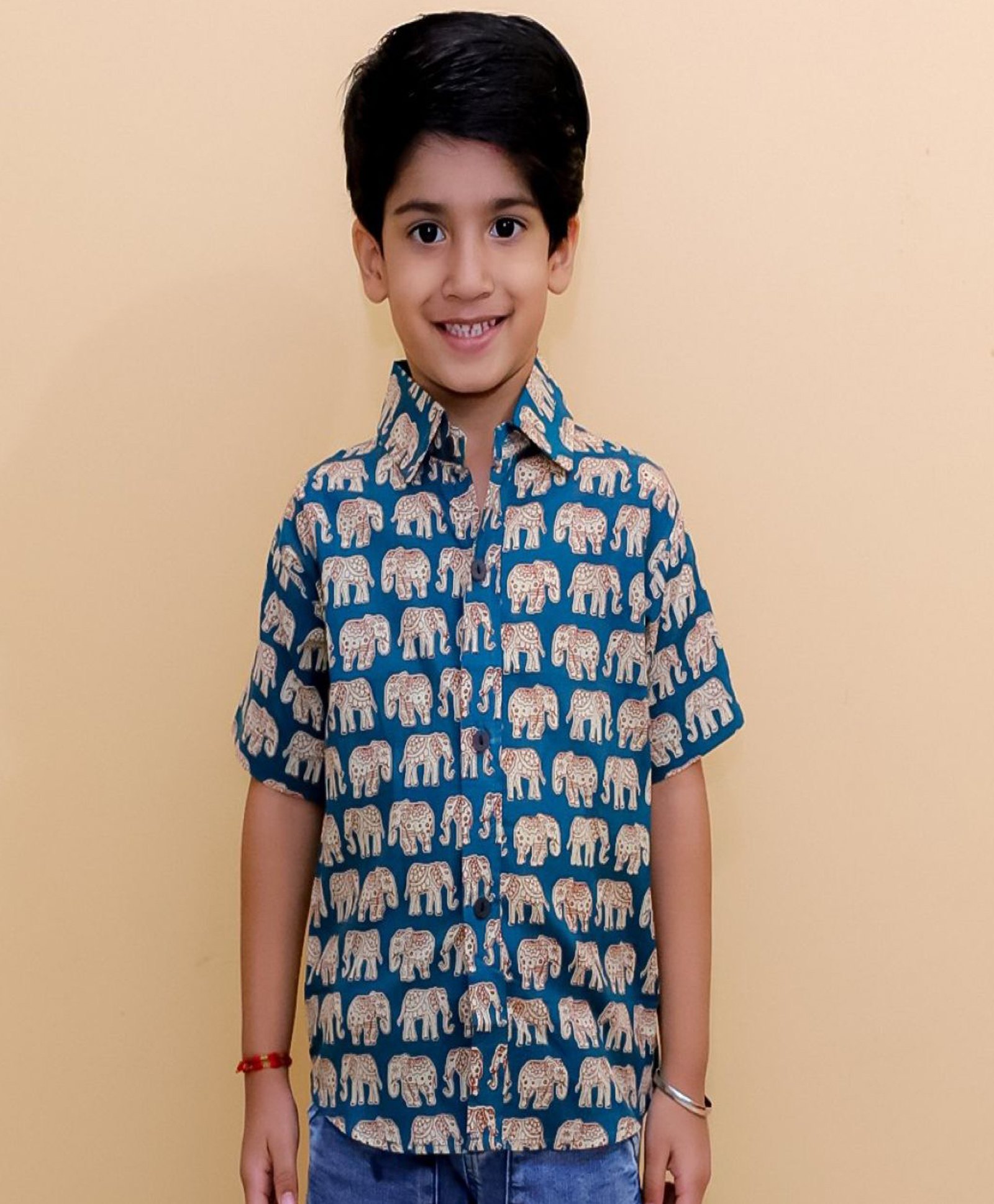 The Mom Store Cotton Half Sleeves Elephants Printed Shirt - Teal Blue-picture-43