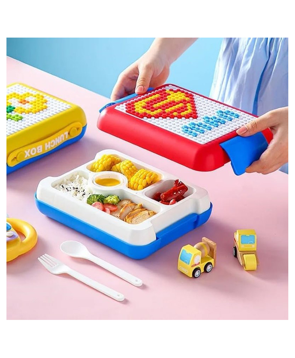Azhari Building Block Lunch Box DIY Your Own Pattern Leak Proof Bento Box 1100ml CapacityEasy to Open School Lunch Box Pack of 1 -Color May Vary-image-38