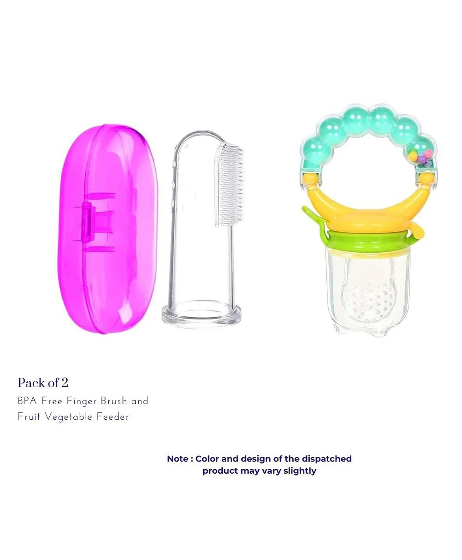 Numum Baby Soft Bristles Finger Toothbrush Having Tongue Cleaner Back With Silicone Baby Food Fruit Vegetable Feeder Baby Teether Baby Musical Rattle Soother Teething Toy For Toddlers Infants Babies PINK( Color and design may vary)-image-13
