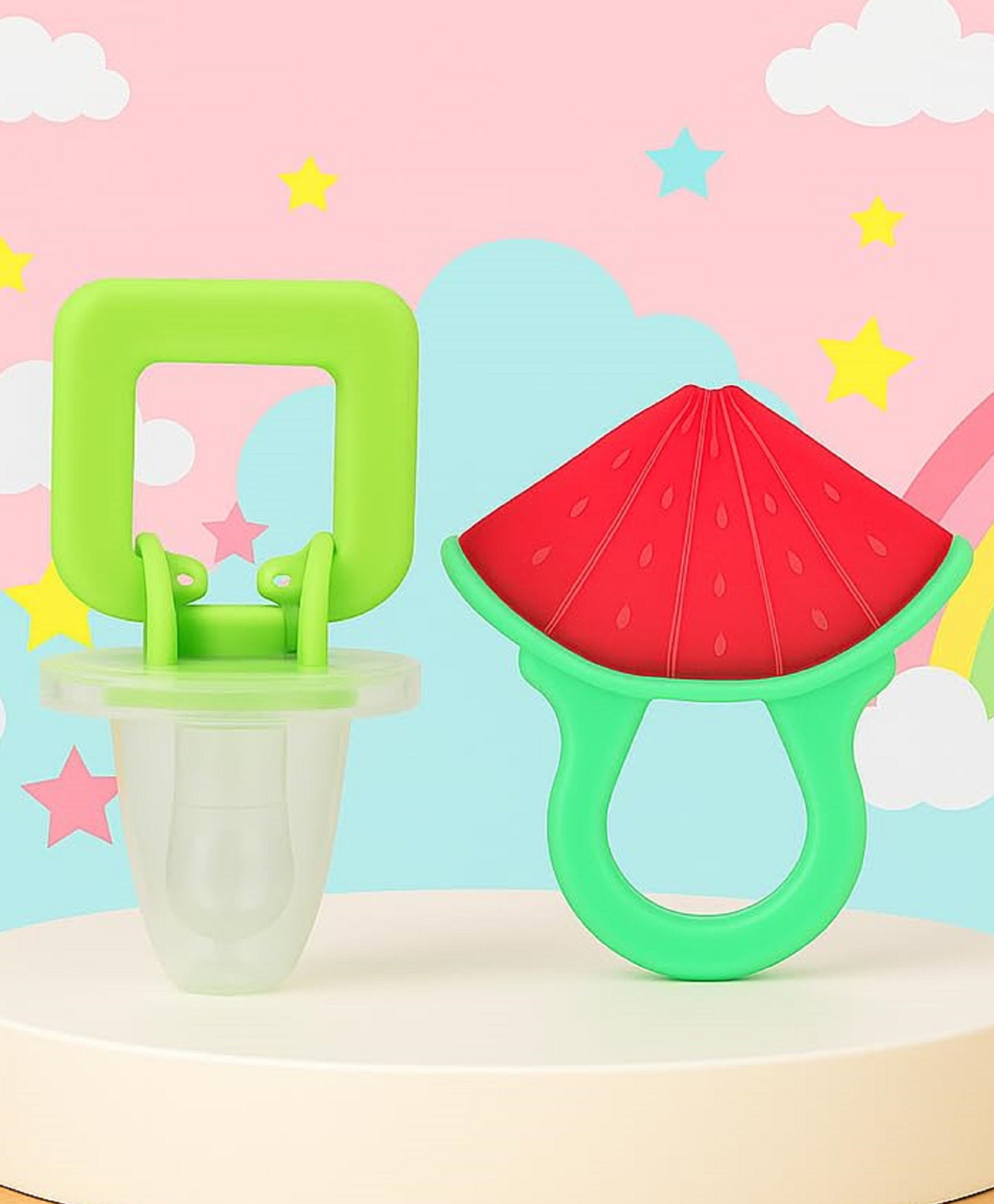 The Cheeky Kidzz Baby Fruit Shape Teether With Pacifier Ultra Light Soft Silicone Feeder BPA Free(RED)-image-27