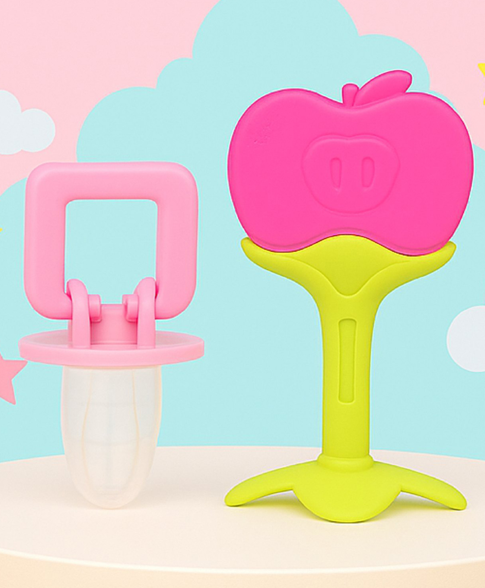 The Cheeky Kidzz Baby Fruit Shape Teether With Pacifier Ultra Light Soft Silicone Feeder BPA Free(PINK)-picture-28