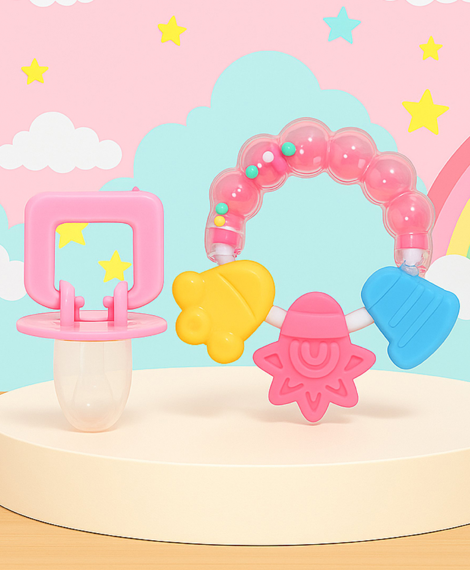 The Cheeky Kidzz Baby Pacifier Ultra Light Soft Silicone Nipple Orthodontic Design with Ring Shape Rattle Teething Toy BPA-Free Teether (PINK)-image-41