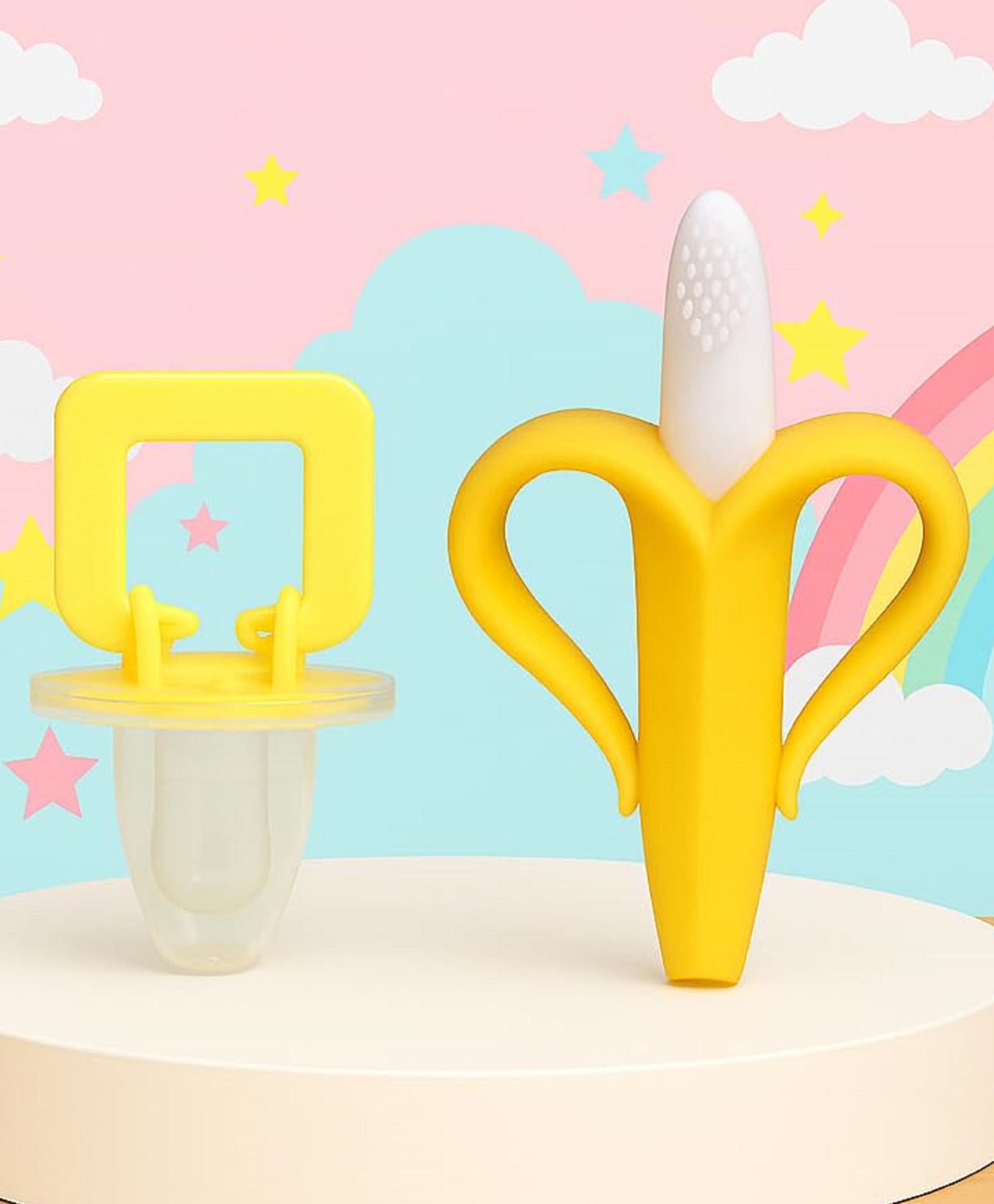 The Cheeky Kidzz Baby Pacifier Ultra Light Soft Silicone Nipple with Banana Shape Teething Toy BPA-FreeTeether (MULTI-COLOR)-picture-19