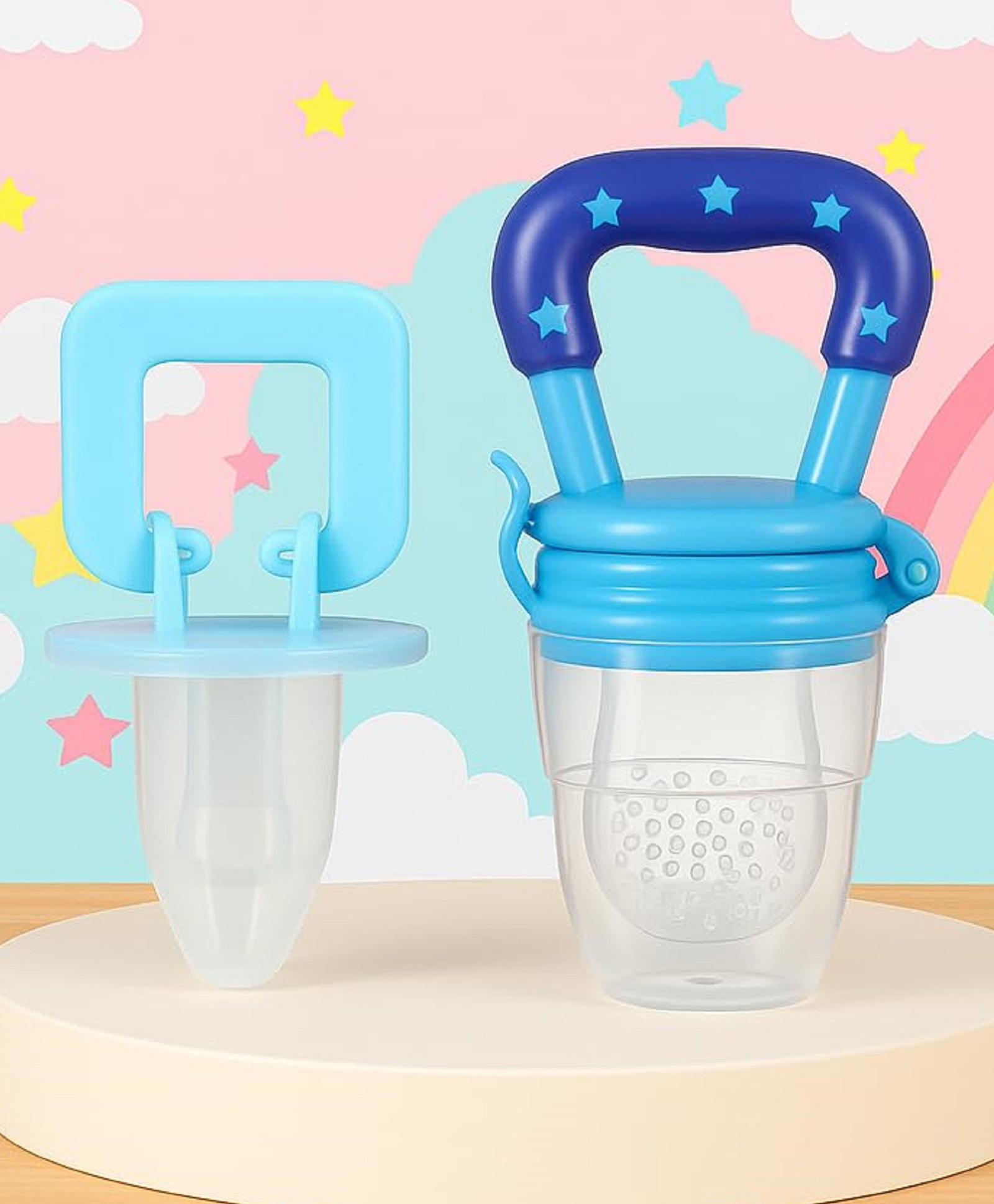 The Cheeky Kidzz Baby Ultra Light Soft Silicone Nipple Pacifier With Vegetable Fruit Feeder Sucker Nibbler BPA-Free Teether Soother for Babies (BLUE)-image-19