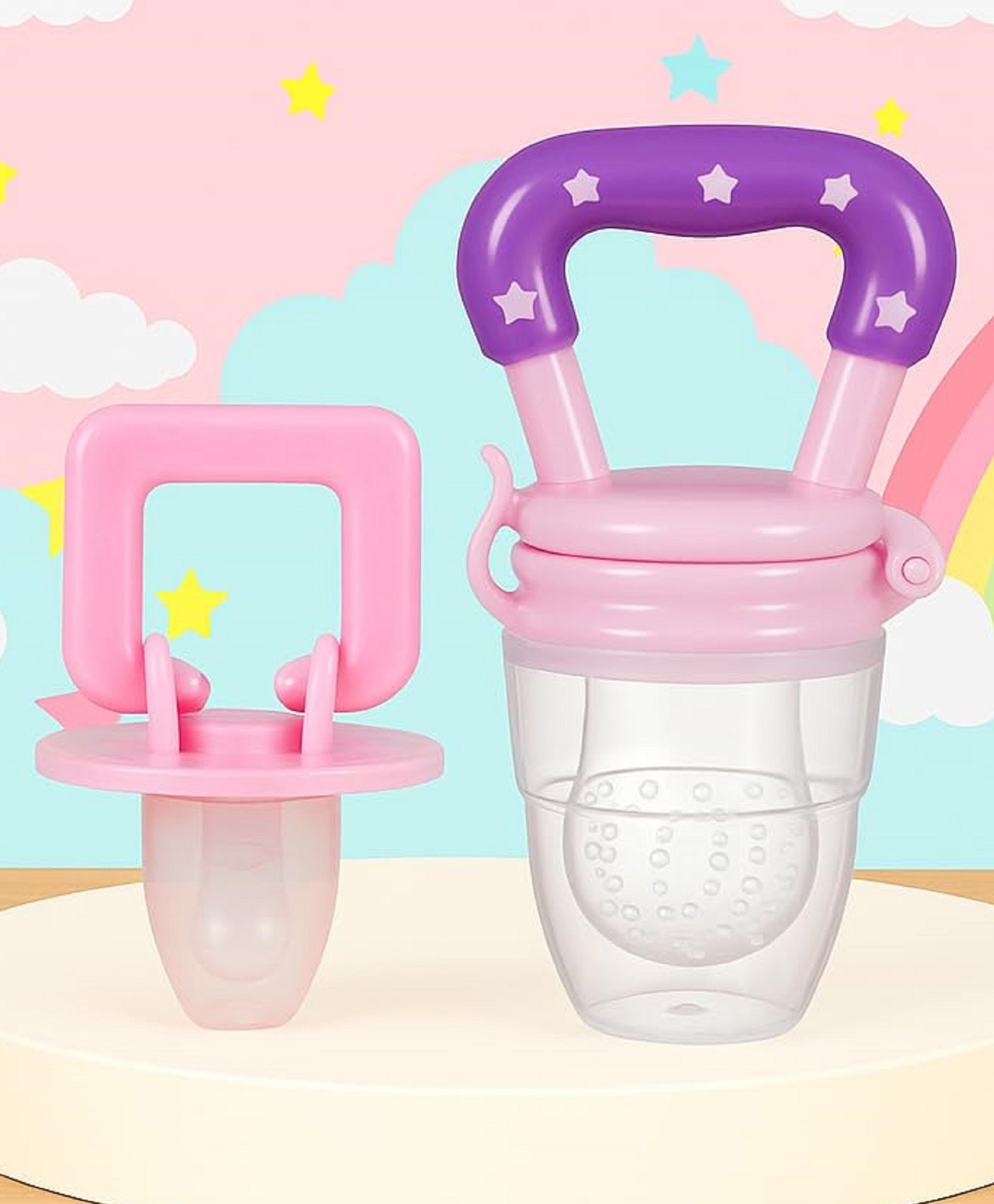 The Cheeky Kidzz Baby Ultra Light Soft Silicone Nipple Pacifier With Vegetable Fruit Feeder Nibbler Sucker BPA-Free Teether Soother for Babies (PINK))-image-20