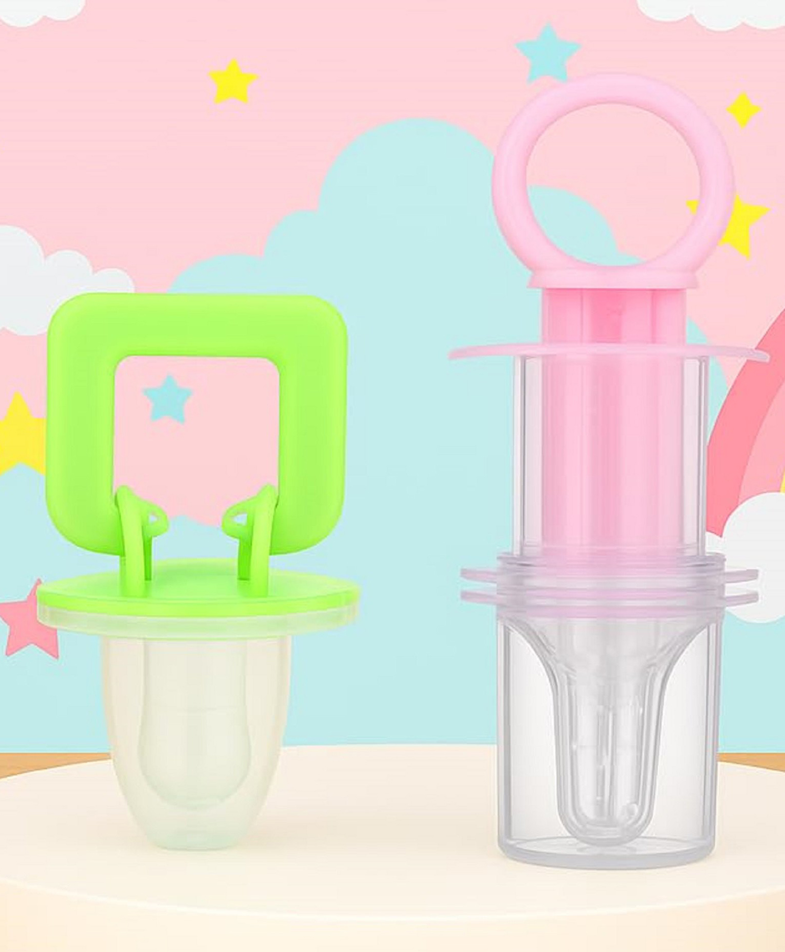 The Cheeky Kidzz Baby Ultra Light Soft Silicone Nipple Pacifier With Teether Med Dropper Feeder BPA-Free for Babies (MULTI-COLOR)-image-33