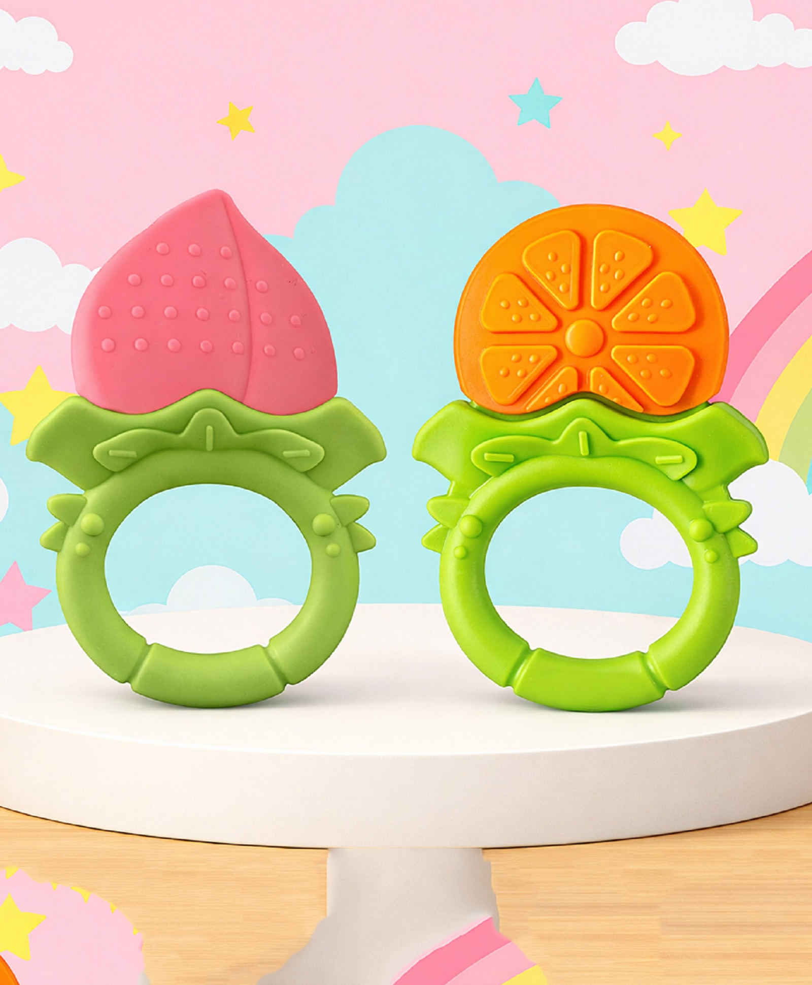 The Cheeky Kidzz Pack of 2 Baby Soft Silicone Attractive Designs Molar Teethers Hygienic Chew for Pain Relief for Newborns BPA Free (MULTI-COLOURS)-image-4