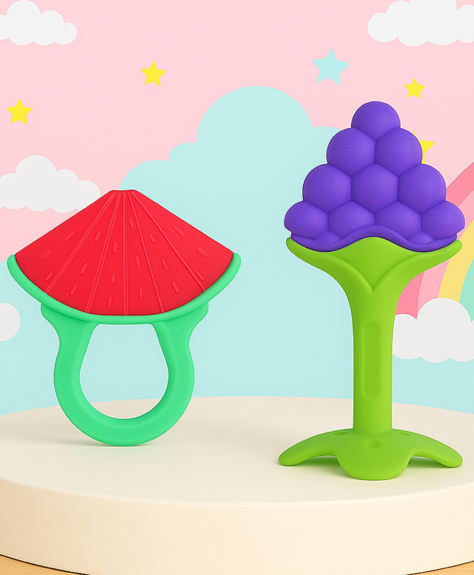 The Cheeky Kidzz Pack of 2 Baby Colorful Soft Silicone Teethers Chewable for Teething Pain Relief for Newborns BPA Free 6 to 12 Months (RED)-image-35