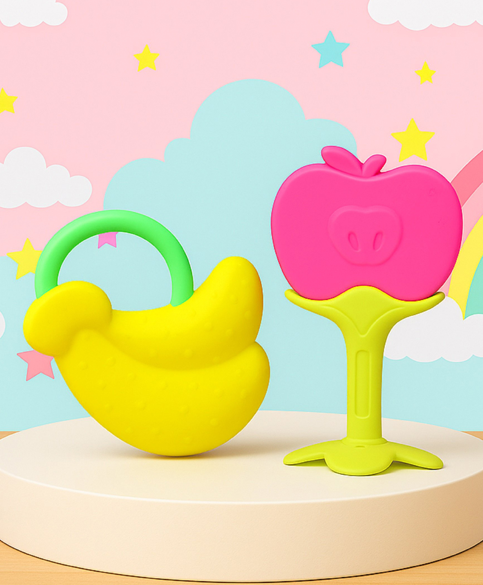 The Cheeky Kidzz Baby Soft Silicone Teethers Fruit Shape Hygienic Colorful Chewable Bendable Teething Pain Relief for Newborns BPA Free (YELLOW)-image-46