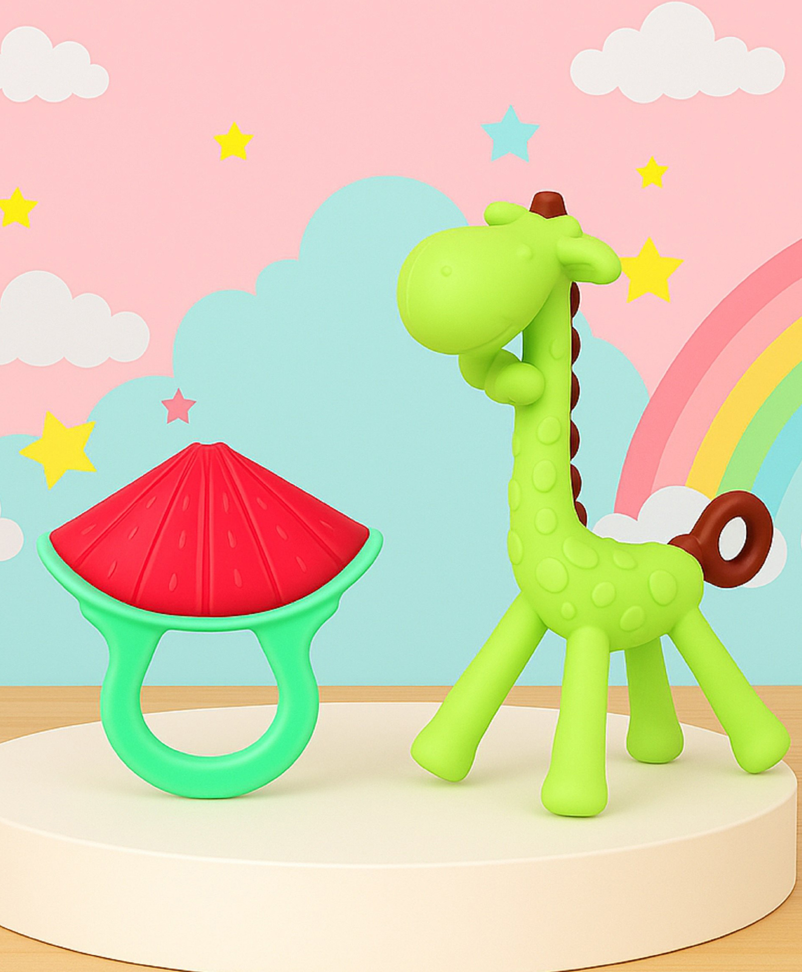 The Cheeky Kidzz Baby Soft Silicone Giraffe Shape Teething Toy With Fruit Molar Teether (MULTI-COLOURS)-image-35