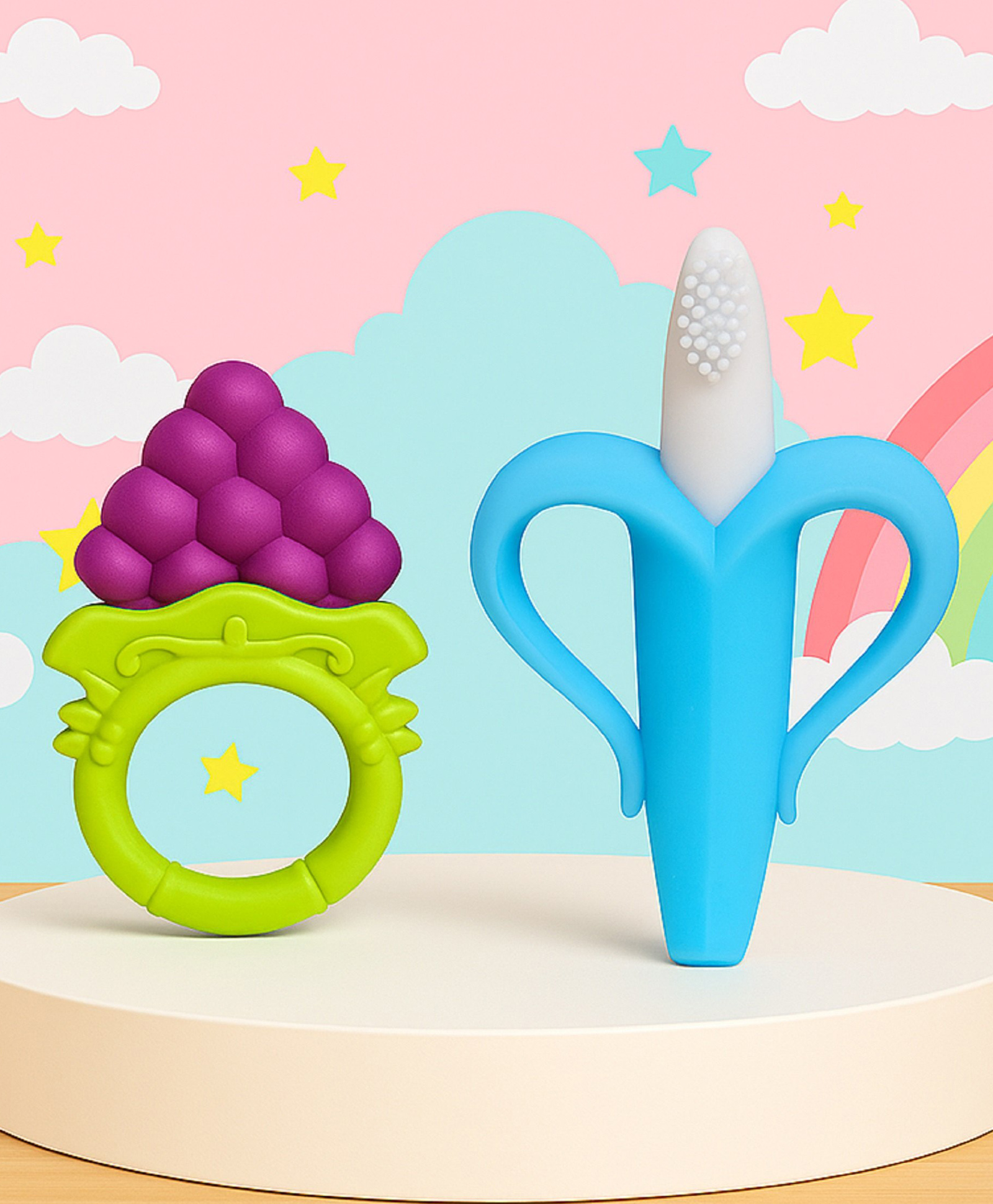 The Cheeky Kidzz Baby Soft Silicone Banana Shape Molar Toothbrush with Fruit Teething Silicone Chew Teether for Pain Relief BPA Free (BLUE)-picture-10