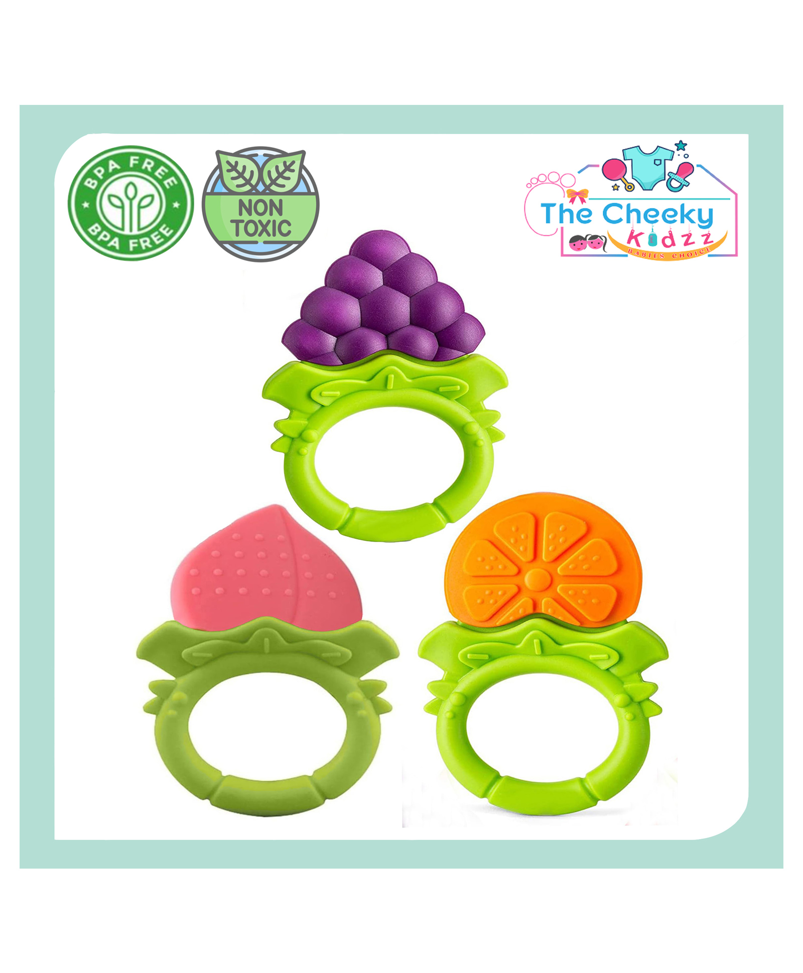 The Cheeky Kidzz Pack of 3 Baby Soft Silicone Teethers Hygienic Silicone Colorful Chew Teething Pain Relief BPA Free 6 to 12 Months (MULTI-COLOURS)-picture-16