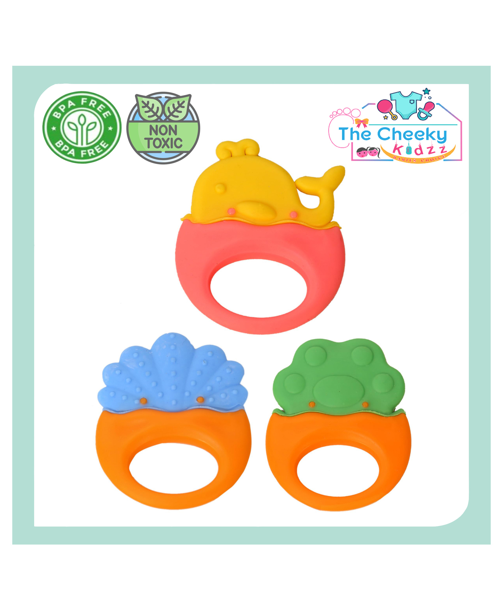 The Cheeky Kidzz Pack of 3 Baby Soft Silicone Teethers Hygienic Silicone Colorful Chew Teething Pain Relief BPA Free 6 to 12 Months (MULTI)-picture-15