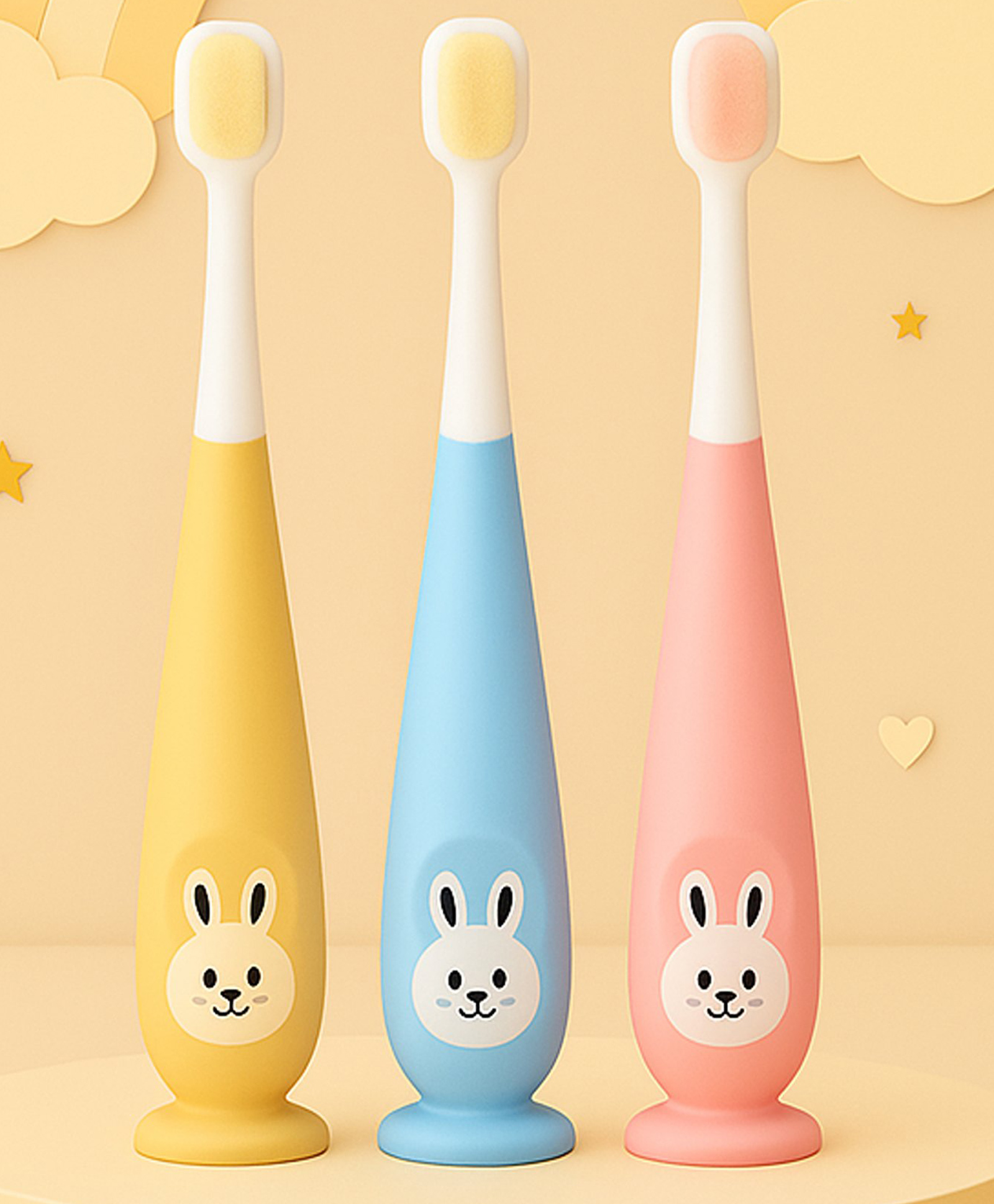 The Cheeky Kidzz Pack of 3 Baby Soft Bristles Suction Cup Base Bunny Design Teeth Manual Toothbrush BPA Free For Kids (1 To 10 Years) (MULTI)-image-33