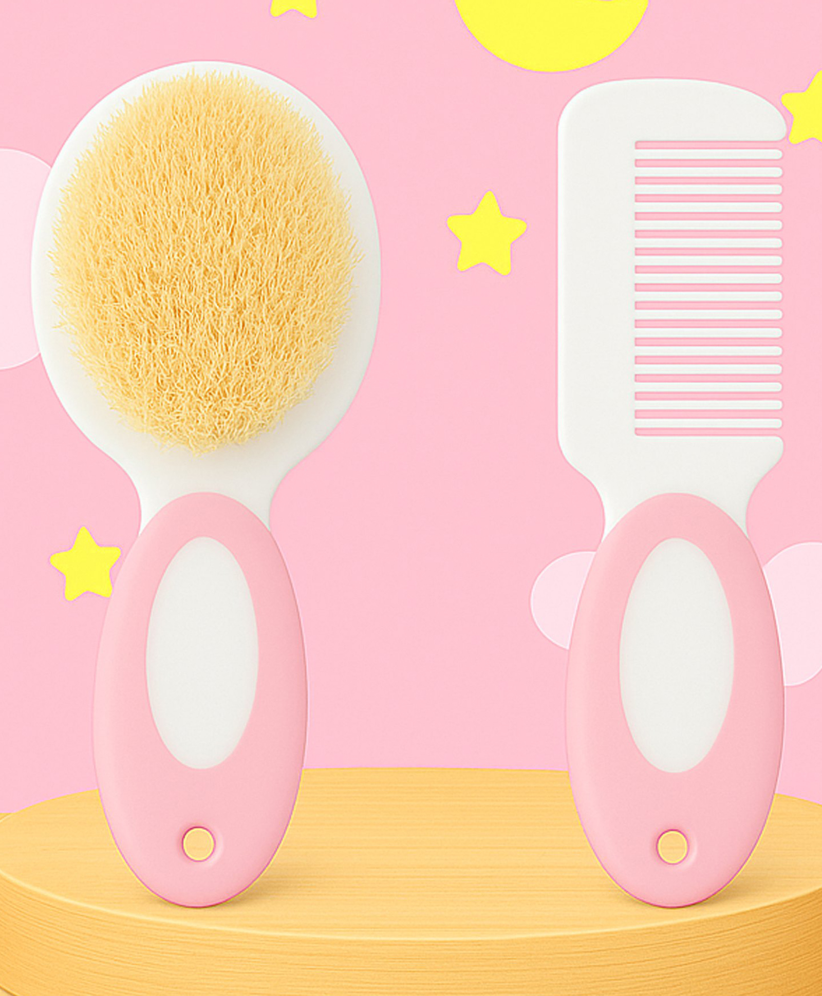 The Cheeky Kidzz Baby Grooming Essential Soft Bristles Hair Comb and Rounded Tips Brush For Sensitive Skin Hair First Shower Gift Newborn Set (PINK)-image-47