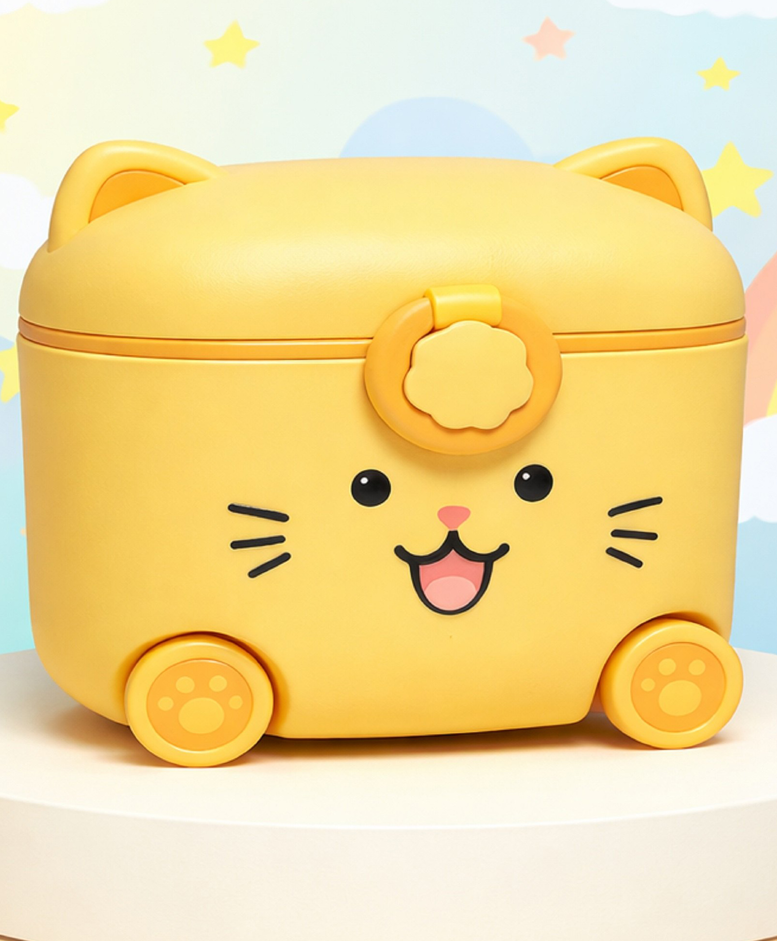 The Cheeky Kidzz Baby Milk Powder Cereal Formula Dispenser Scoop Cute Cat Face Print Box | Multifunctional Snack Meal Box Storage Container First Feed Box (YELLOW)-image-41