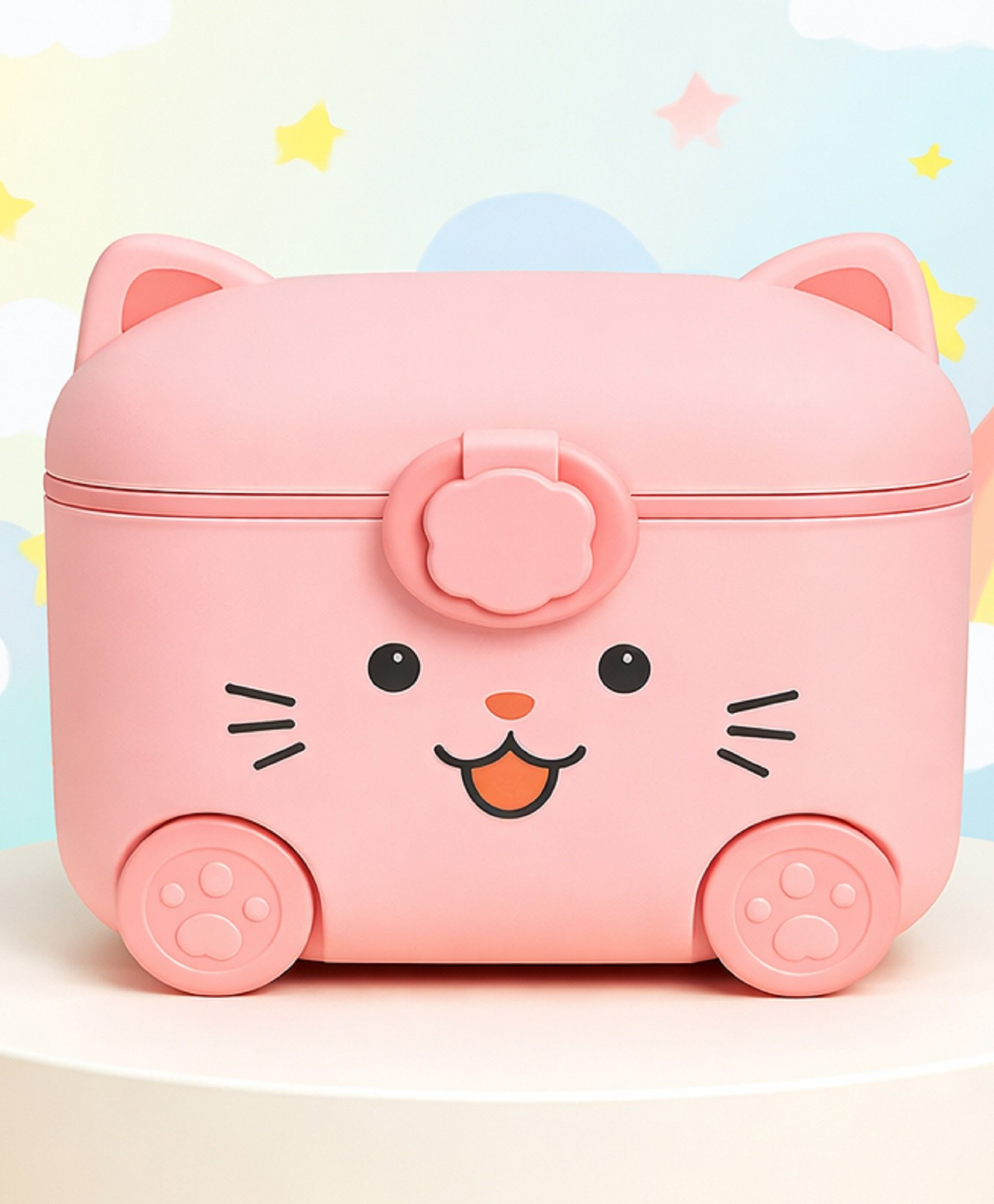 The Cheeky Kidzz Baby Milk Powder Cereal Formula Dispenser Scoop Cute Cat Face Print Box | Multifunctional Snack Meal Box Storage Container First Feed Box (PINK)-image-8