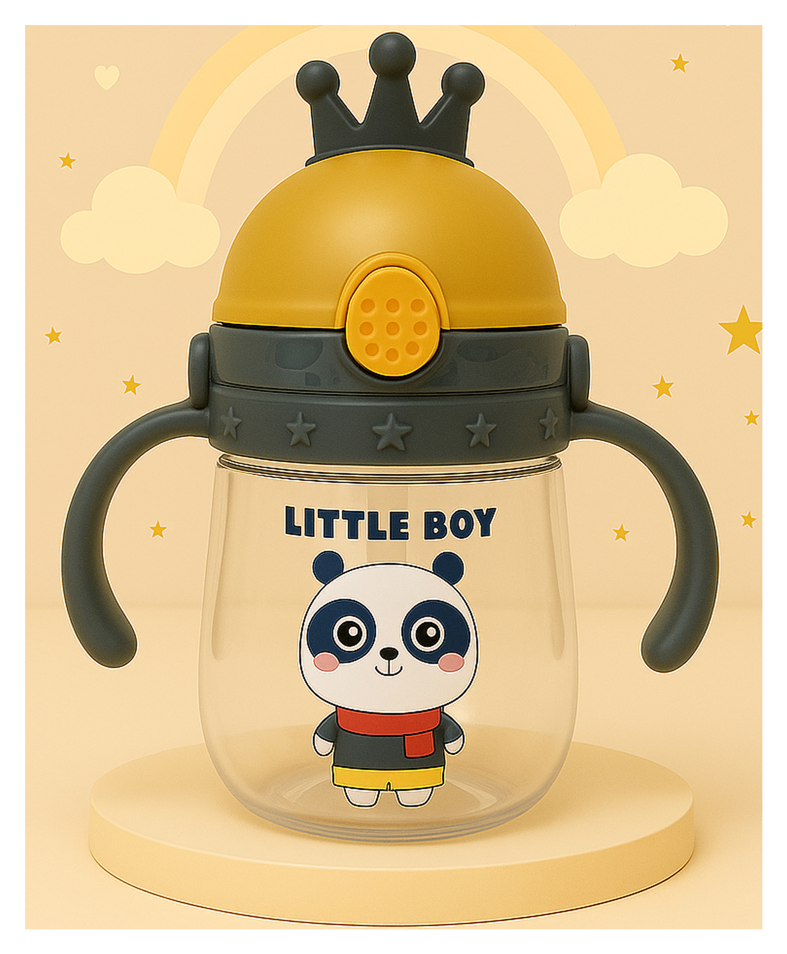 The Cheeky Kidzz Baby Feeding Unbreakable 300ml Straw Sipper Cartoon Print Water Milk Liquids Strap Feeder Bottle BPA Free For Kids 4 Months+ (YELLOW)-image-24