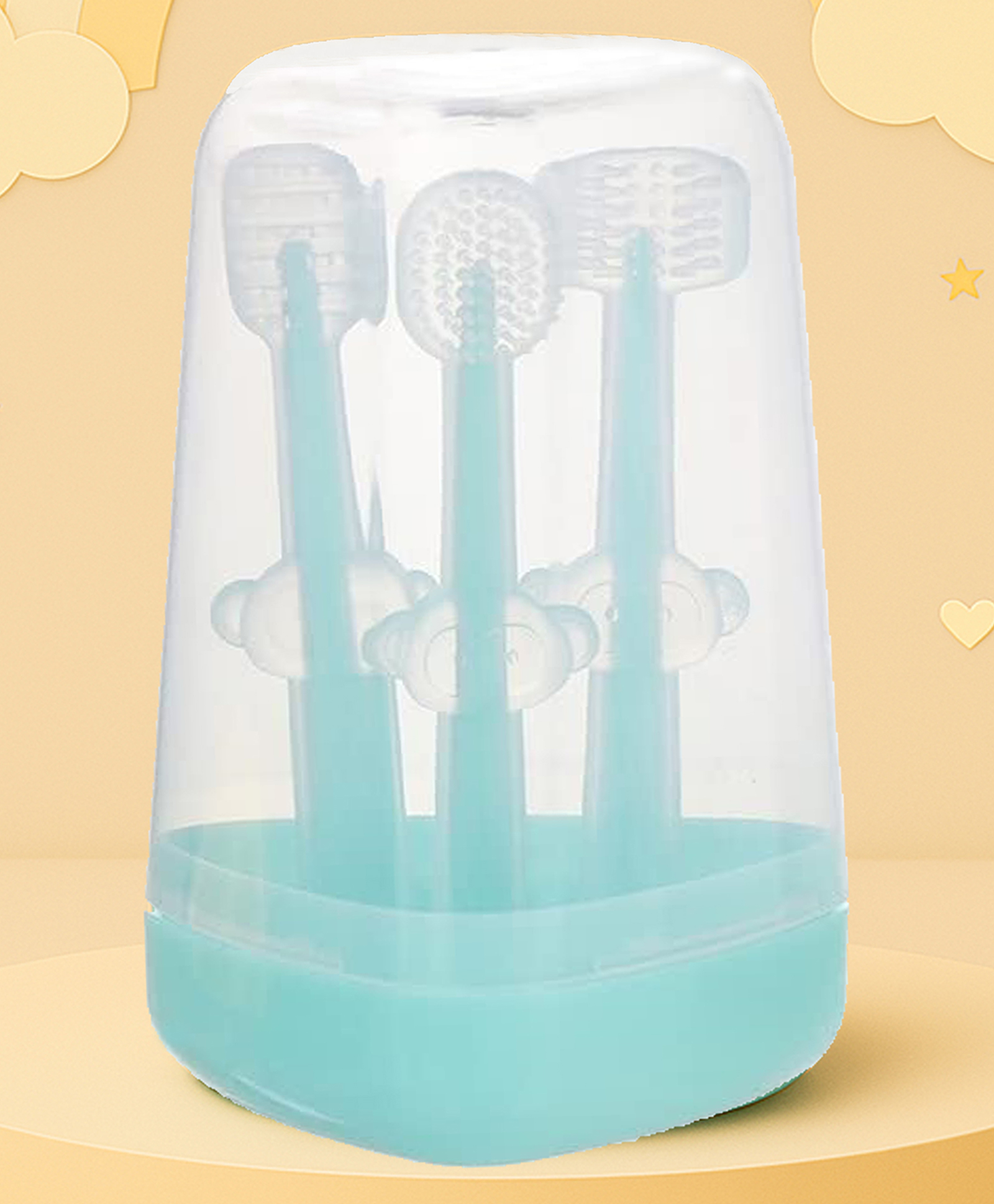 The Cheeky Kidzz Baby Toothbrush 3 In 1 BPA Free Silicone Toothbrush Set Includes U-Shape Tooth Scrubber, Tongue Cleaner & Front Massager Case(BLUE)-image-15