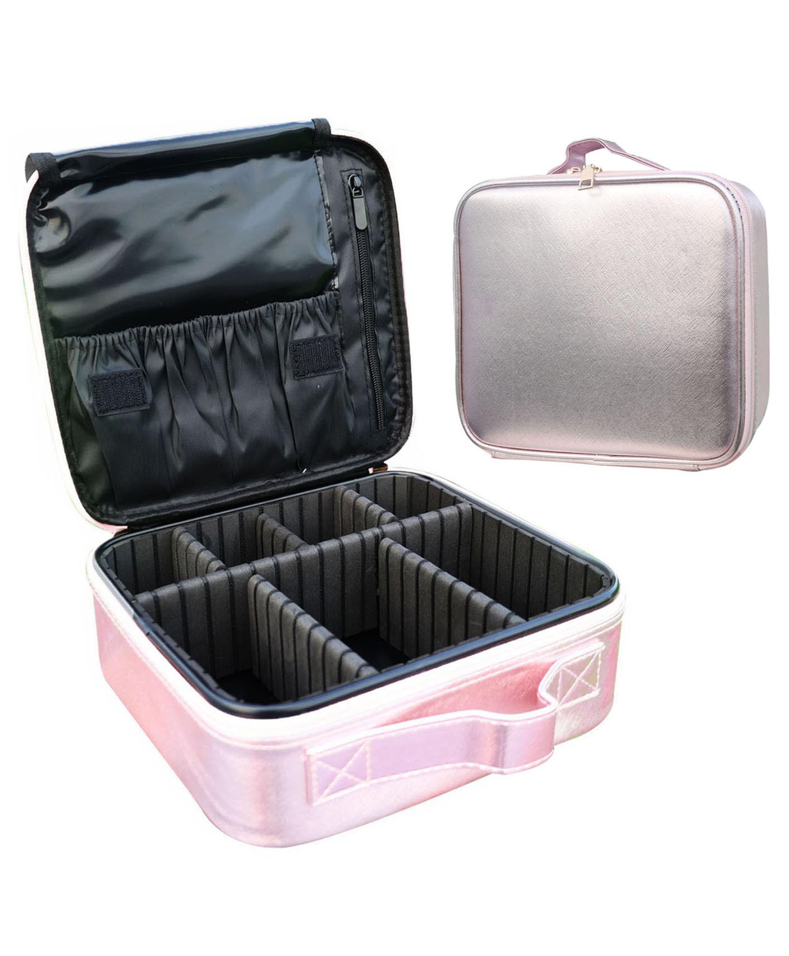 House of Quirk Makeup Box/Cosmetic Storage Case With Adjustable Compartment - Shimmer Light Pink-image-8