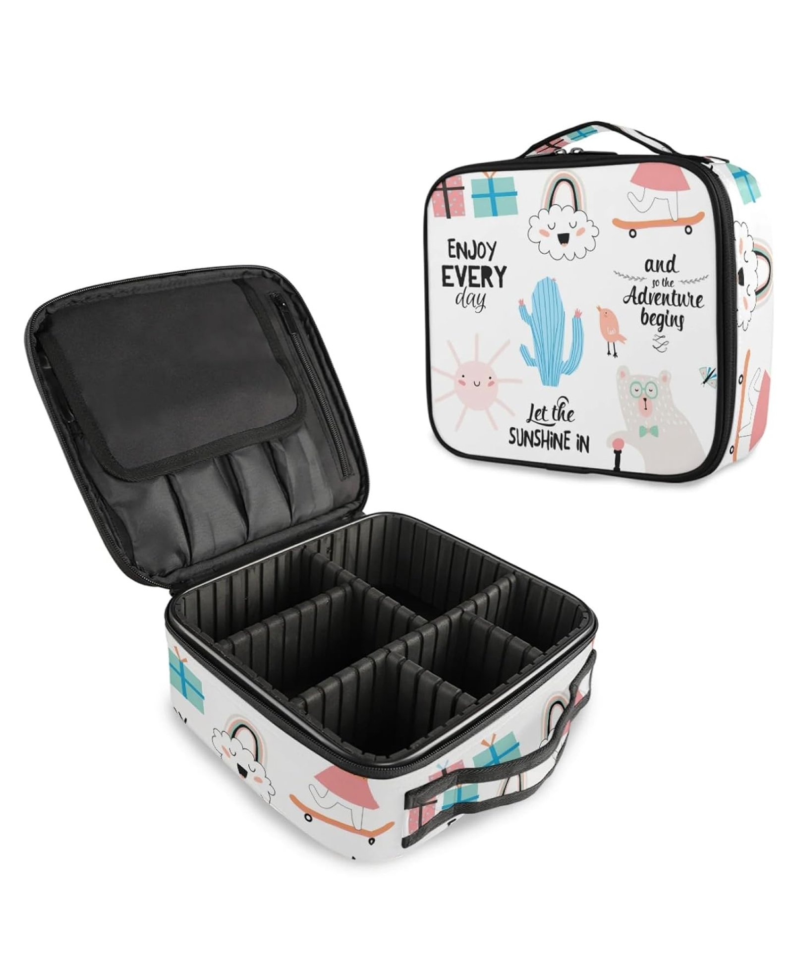House of Quirk Makeup Box/Cosmetic Storage Case With Adjustable Compartment - Dancing Teddy White-image-4