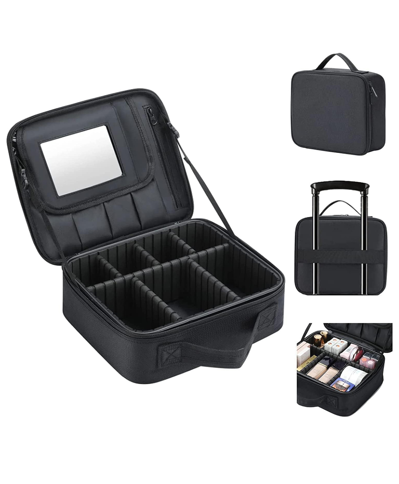 House of Quirk Makeup Box With Mirror, Adjustable Dividers, Professional Cosmetic Accessories Case, Portable Travel Case - Black-picture-12