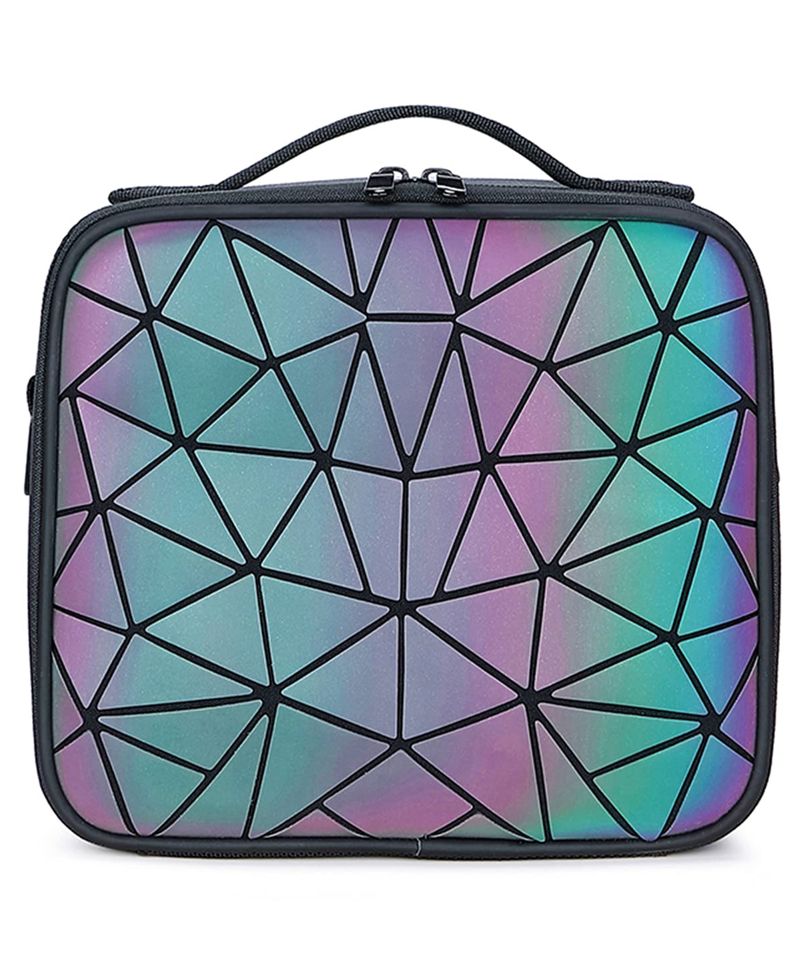 House of Quirk Triangular Stripe Makeup Box/Cosmetic Storage Case With Adjustable Compartment - Multicolor