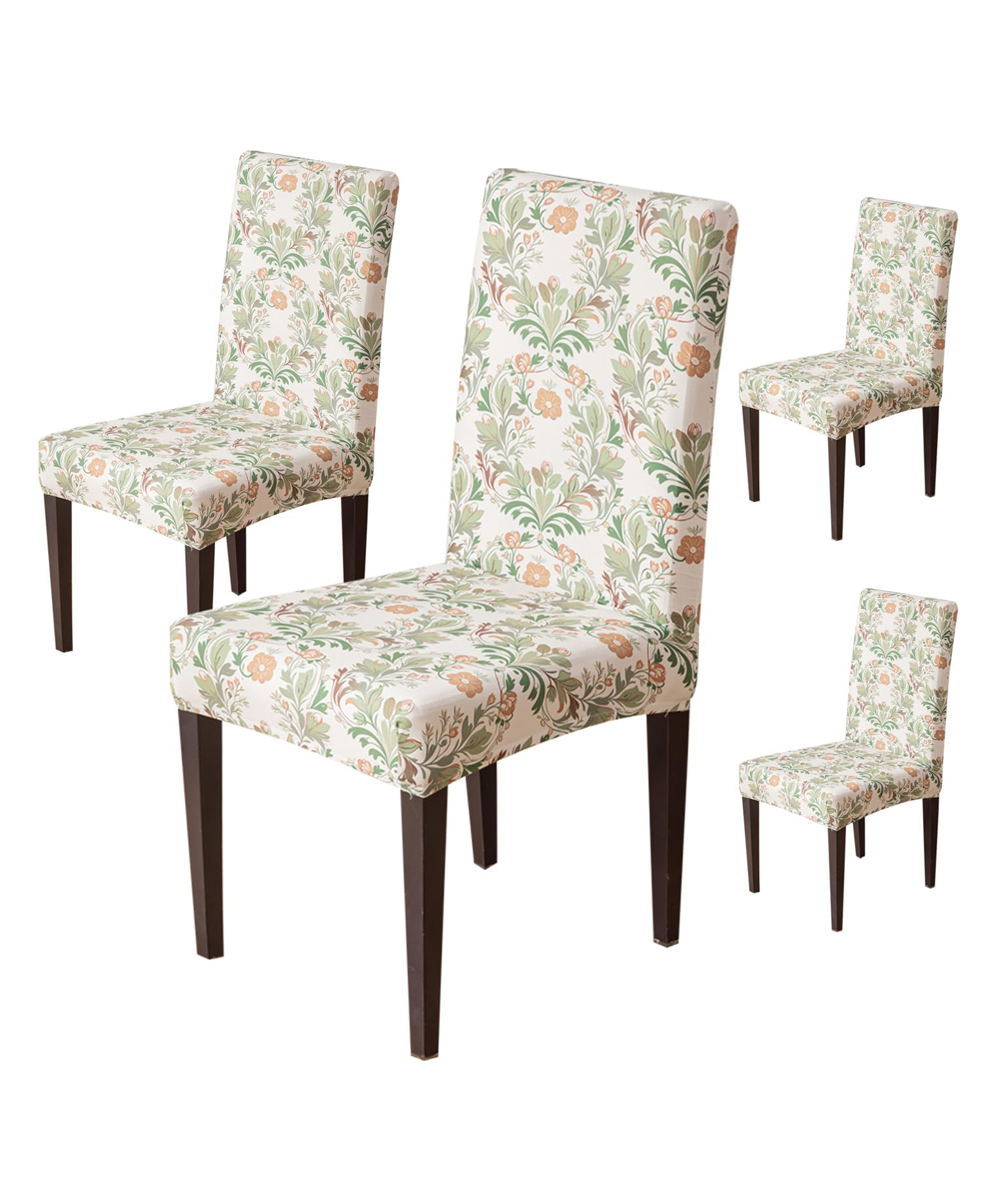 House of Quirk Elastic Chair Cover Stretch Removable Washable Short Dining Chair Cover Protector Seat Slipcover (Pack of 4, Beige Coriander)-picture-10