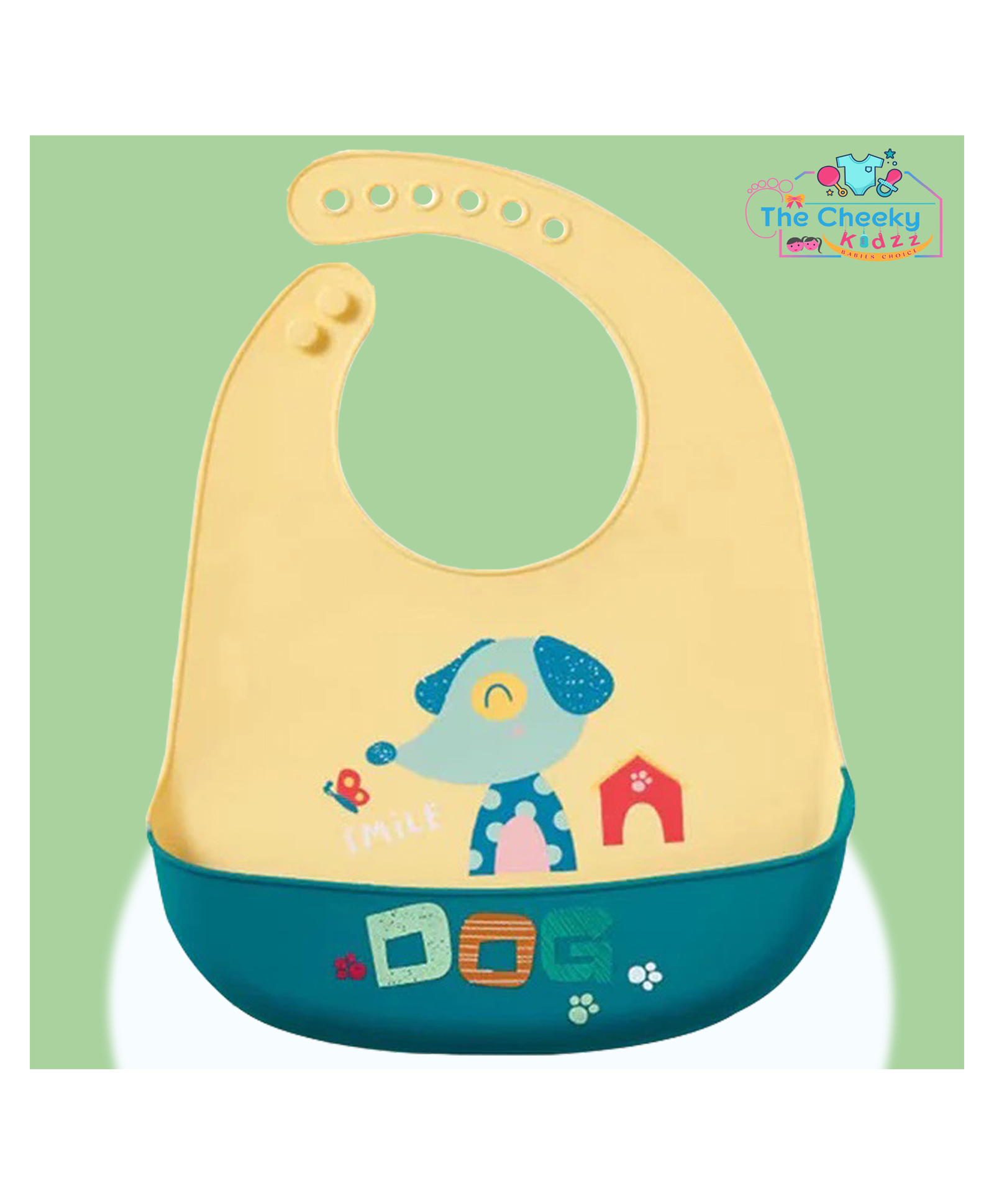 The Cheeky Kidzz Baby Silicone Dog Print Feeding Bib Waterproof Easy Stain Proof BPA Free Bib With Tray/Food Catcher 5 Months To 2 Years (YELLOW)-picture-21