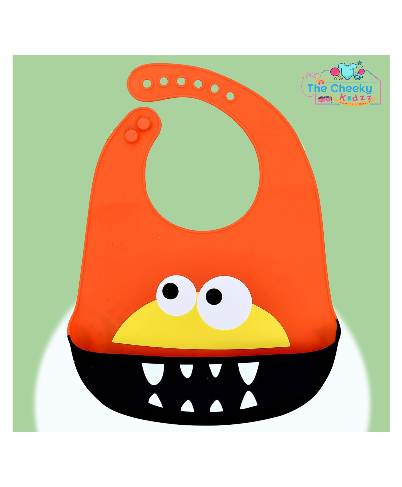 The Cheeky Kidzz Baby Silicone Face Print Feeding Bib Waterproof Easy Stain Proof BPA Free Bib With Tray/Food Catcher 5 Months To 2 Years (ORANGE)-picture-19