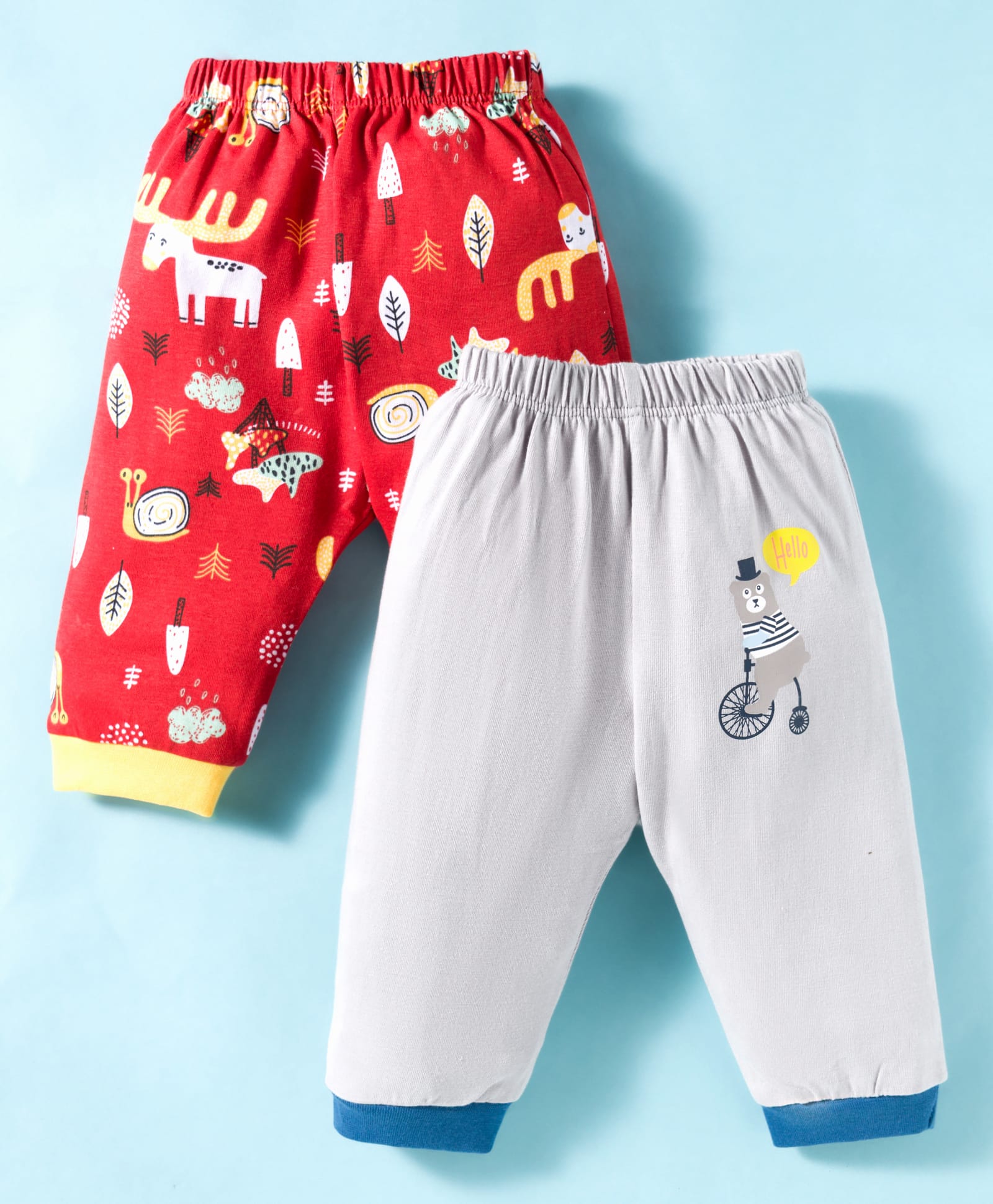 OHMS Single Jersey Knit Full Length Lounge Pants with Animal Print Pack of 2 - Red & Grey-image-31