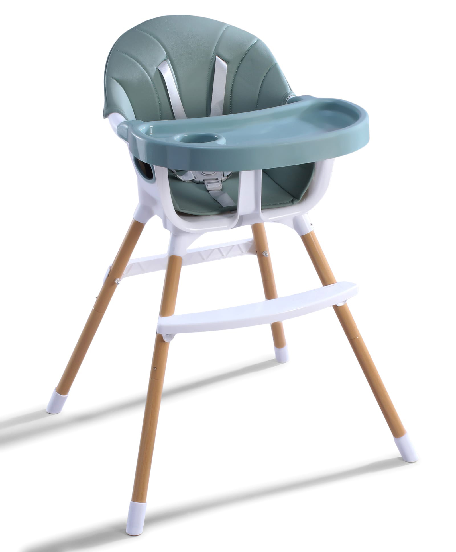 Baby Dining and Highchair with Comfortable Cushion - Sea Green| Detachable & Adjustable Food Tray| Safety Harness with Cup Holder| Strong Wooden Finish Legs| Easy to Clean and Maintain-image-44